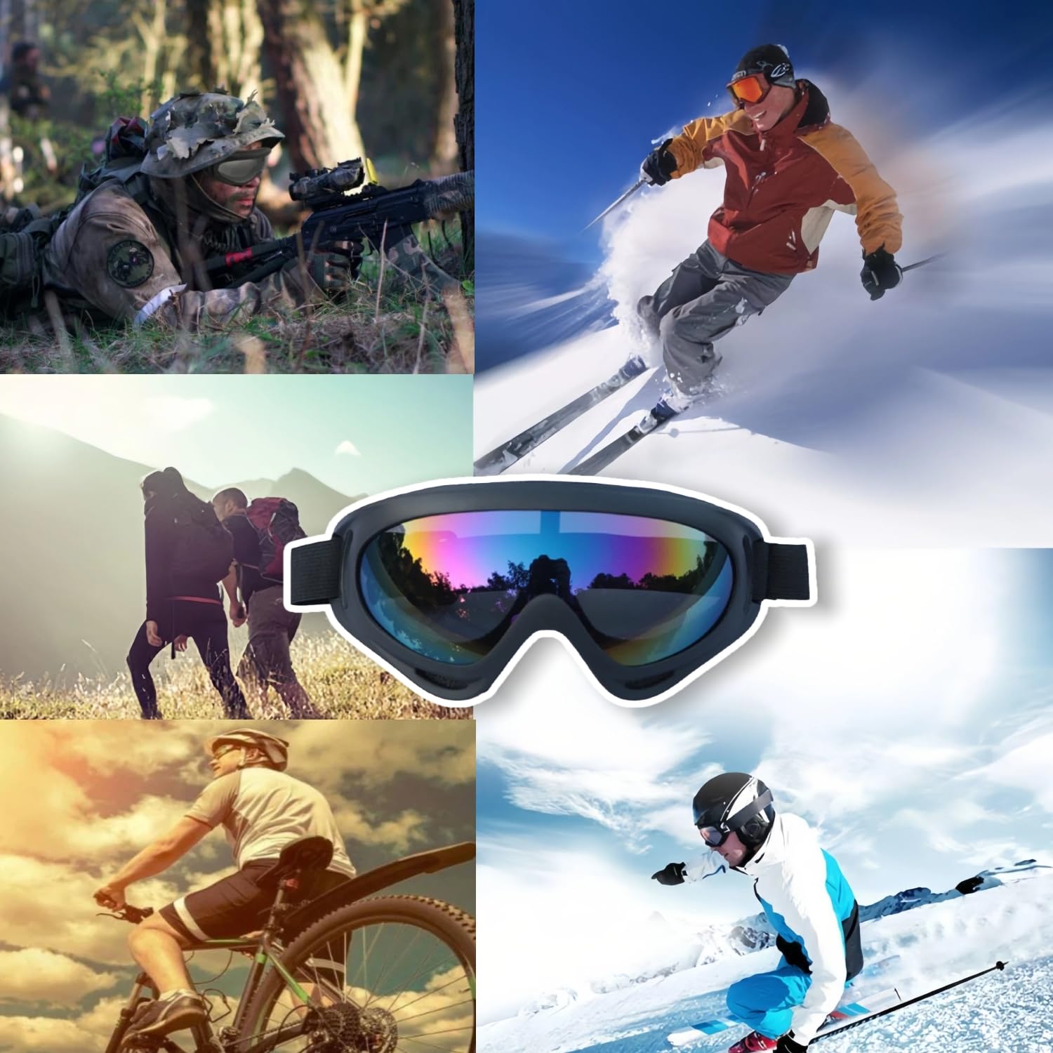 Lot de 2 paires de lunettes de ski et snowboard - Anti-poussière - Pour motocross - Protection UV - Anti-buée - Compatibles avec casque - Pour ski, moto, vélo, etc
