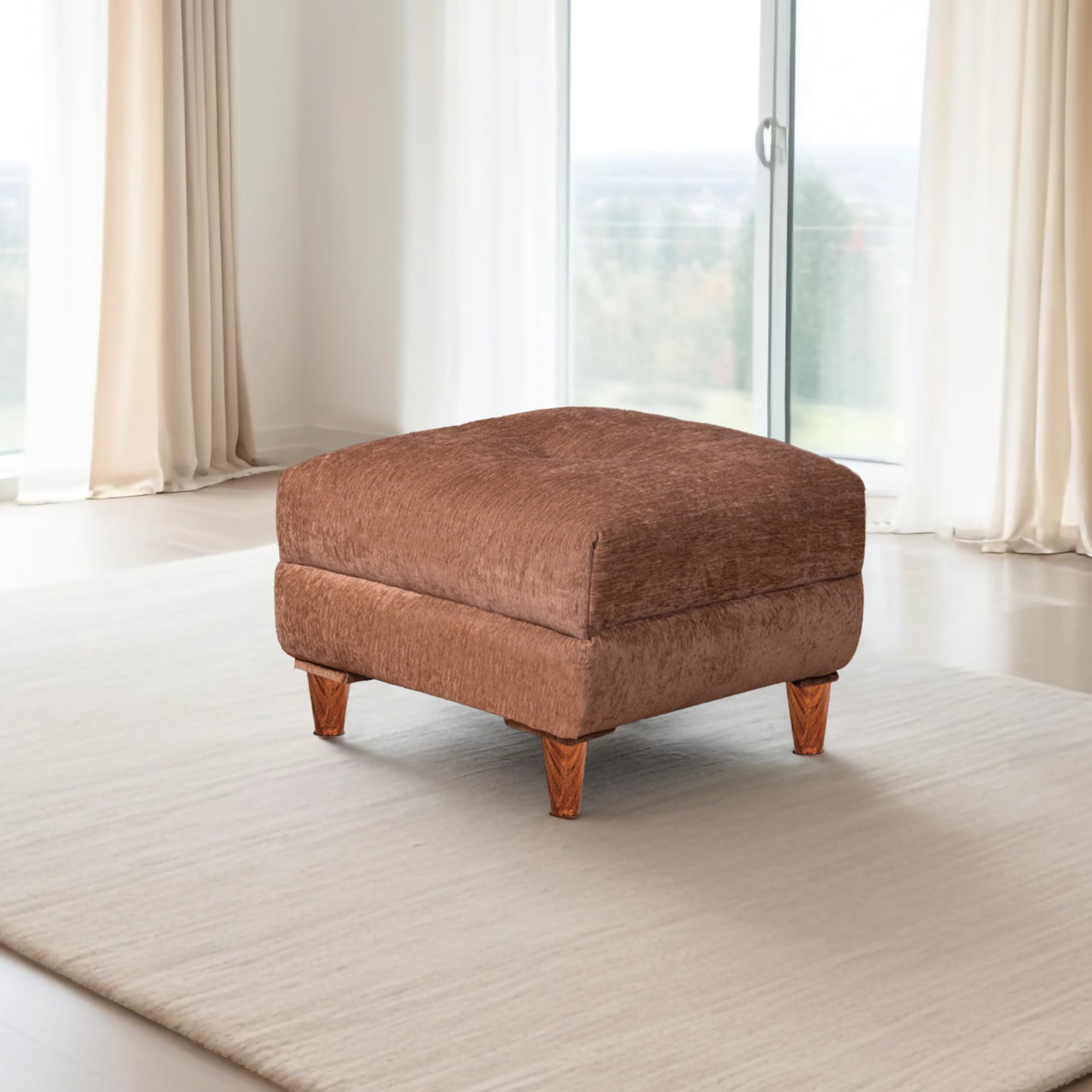 Milan 1 Seater Ottoman Stool | Luxury Comfort Puffy Footstool for Living Room & Office | Chenille Molfino Fabric (Chenille Molfino - Beige)-image-46