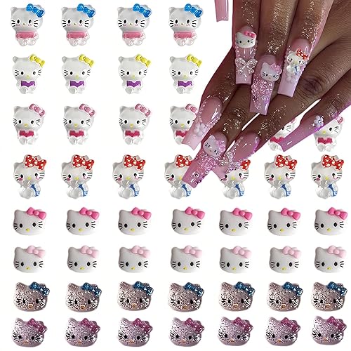 Bonitos dijes de uñas 3D para decoración de uñas Kawaii para uñas acrílicas, diseño de purpurina con parte trasera plana, dijes de joyería de uñas