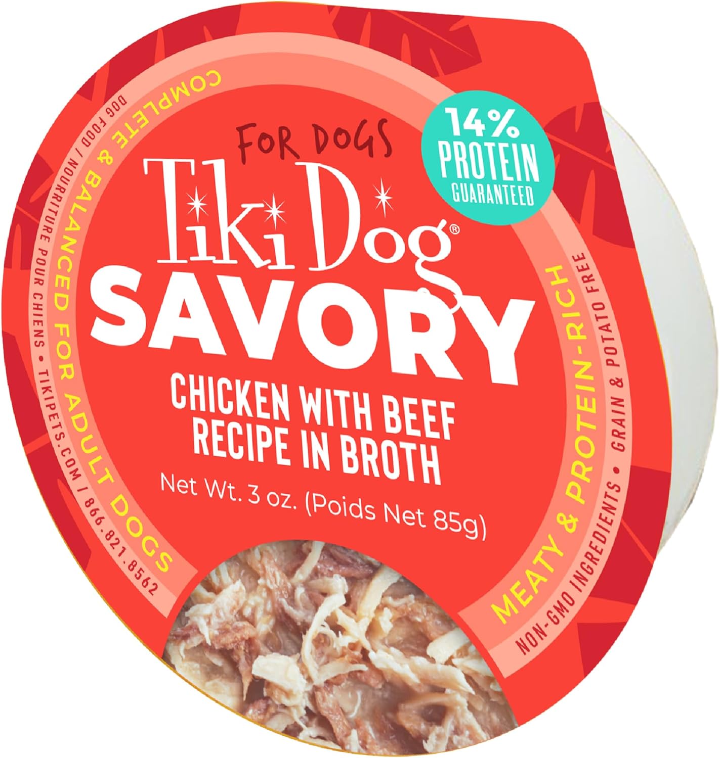 Tiki Dog Wet Dog Food Savory Chicken with Beef Recipe in Broth, 3 oz Cup
