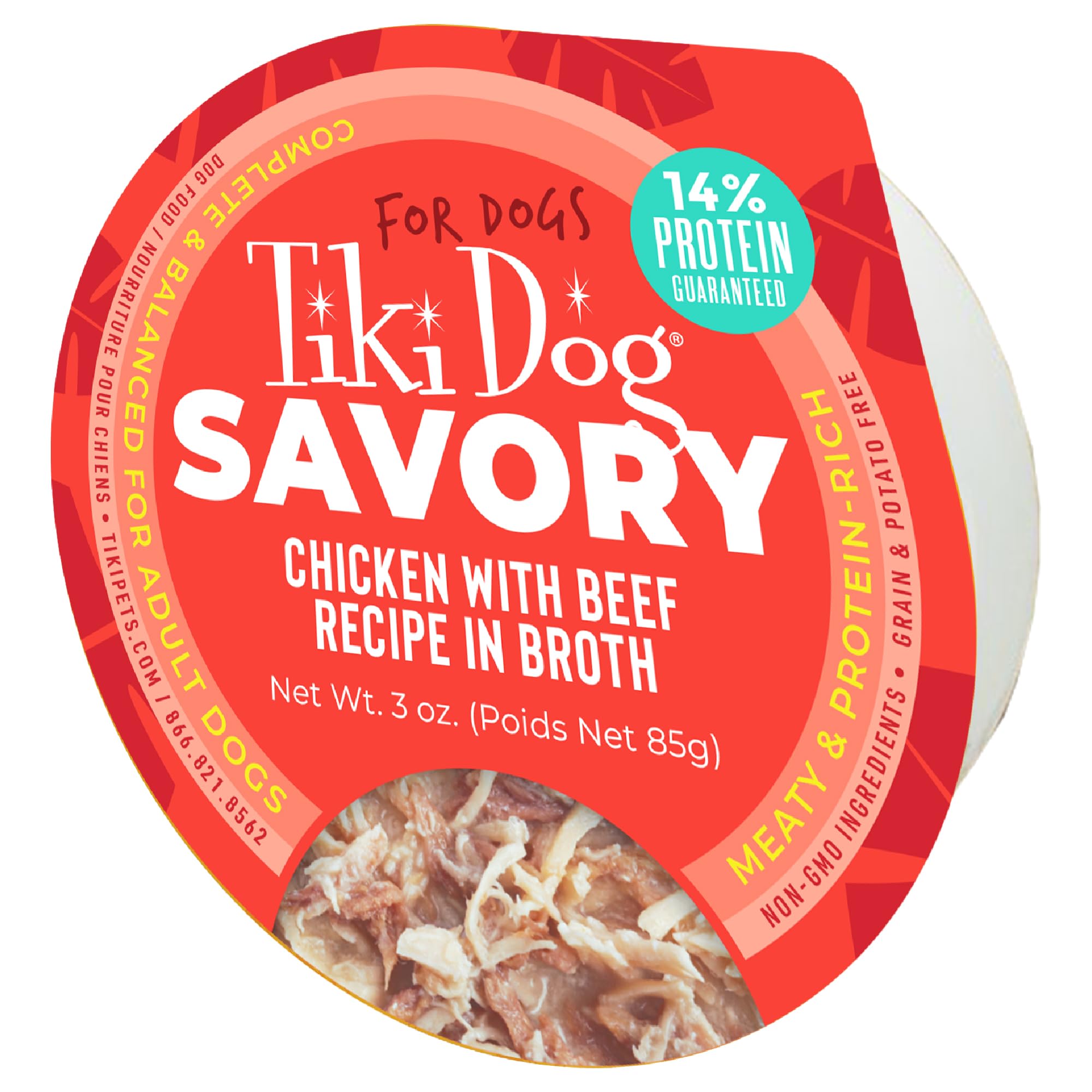 Tiki Dog® Savory Chicken with Beef Recipe in Broth, 3 oz Cup (4 Count)