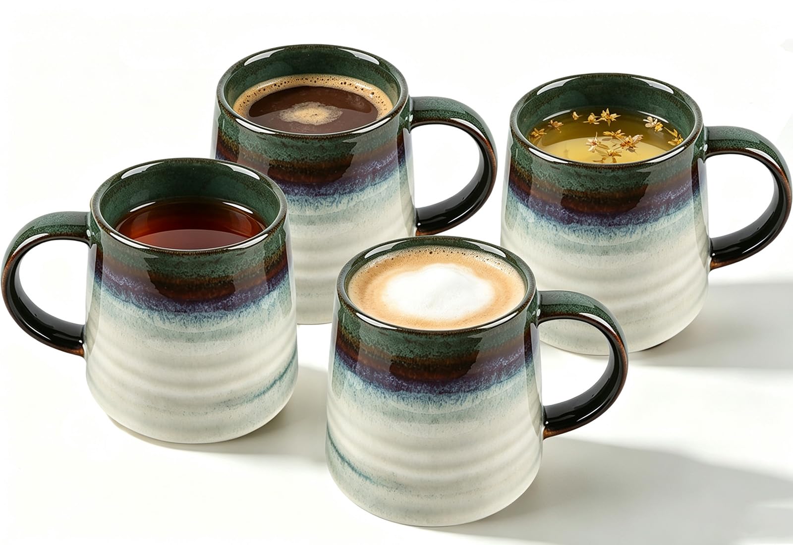 Ceramic Coffee Mugs Set of 4 | 450ml/15oz Stoneware Espresso Coffee Cups