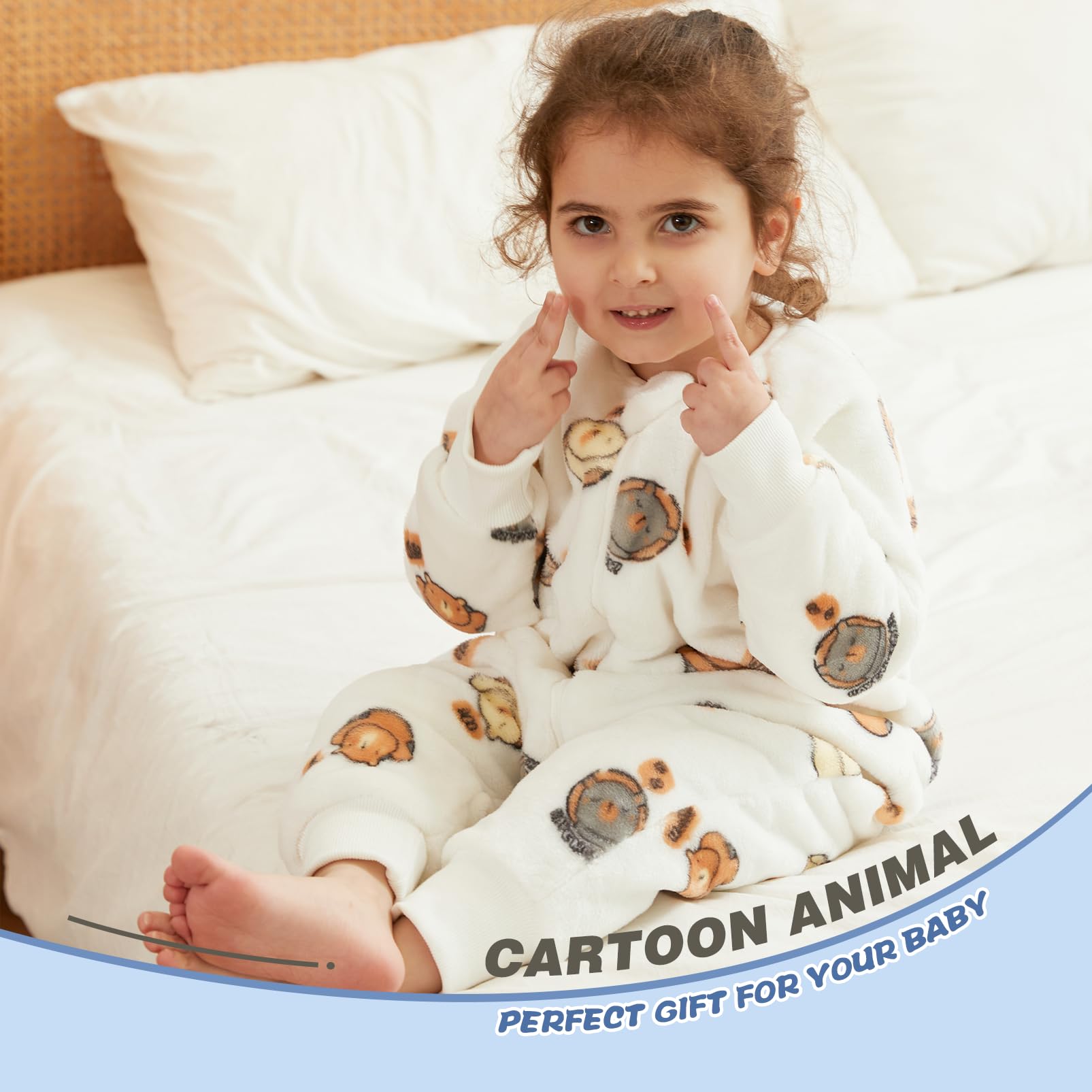 Monstoyo Sacco Nanna con Piedini Bambini Bambina, Invernale Flanella Pigiama Pagliaccetto Neonato, Maniche Lunghe & Gambe Separate Sacco a Pelo Cartone Tuta per Ragazze Ragazzi 0-6 Anni