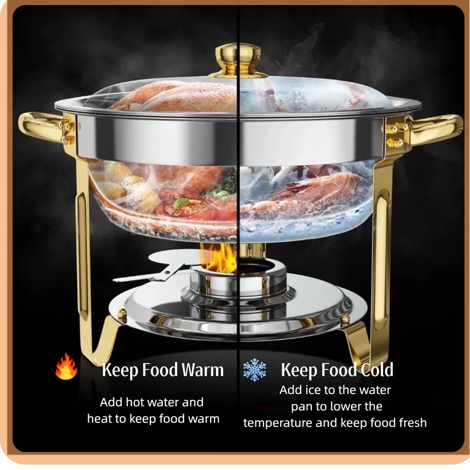 Juego de platos para bufé, calentador de alimentos redondo de 4,5 L con tapa, calentador de catering de acero inoxidable para fiestas, eventos, bodas, Navidad