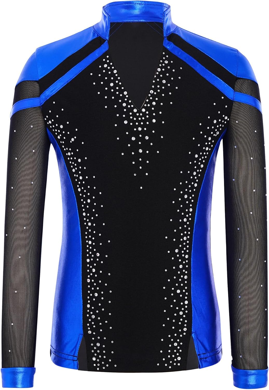 ACSUSS Kids Boys Metallic Color Block Figure Ice Skating Top Long Sleeve Latin Jazz Dance Shirt Dancewear