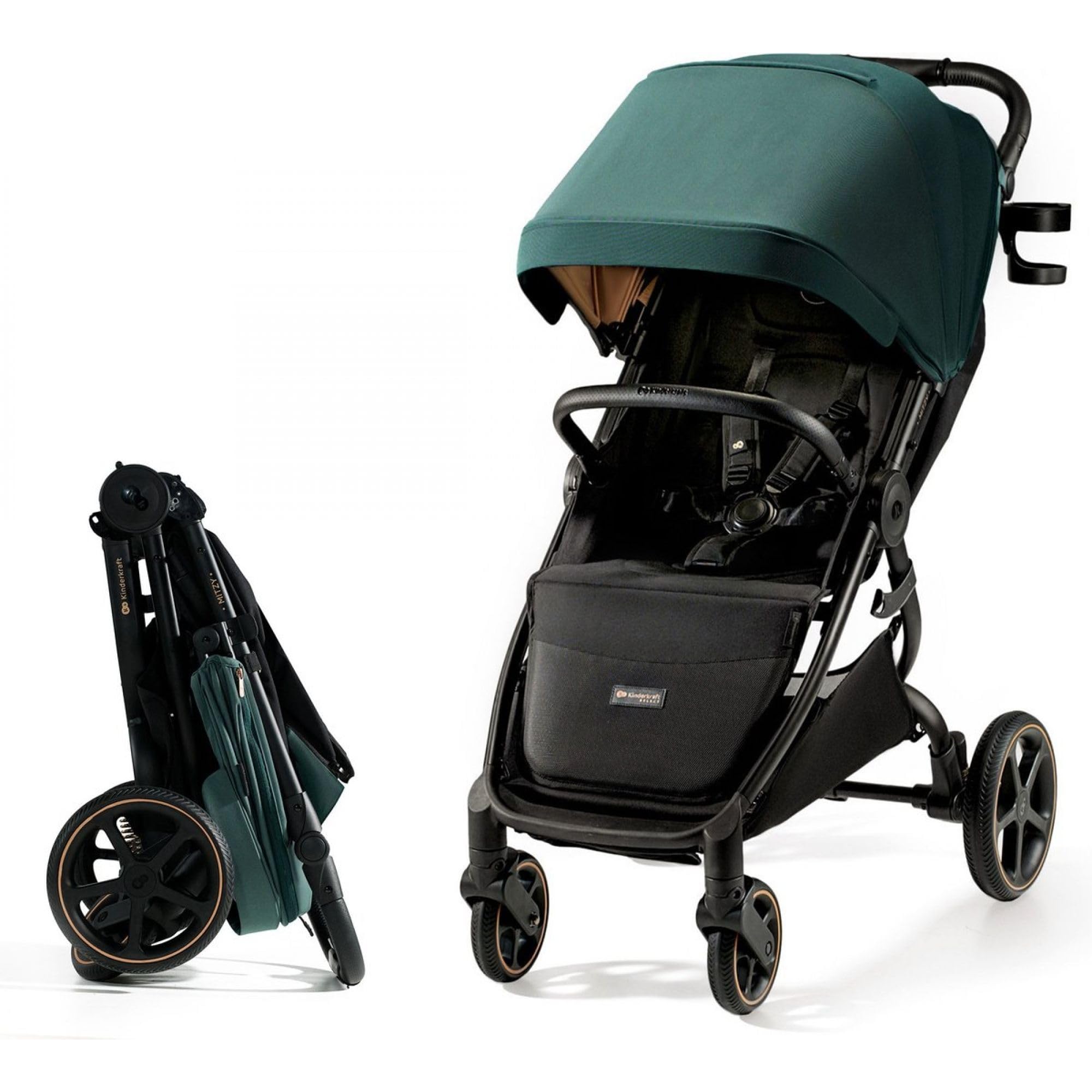 Kinderkraft Mitzy Buggy - Cochecito reclinable de hasta 22 kg, ligero, fácilmente plegable, respaldo y reposapiés ajustables, posición tumbada, ideal para viajes, color verde