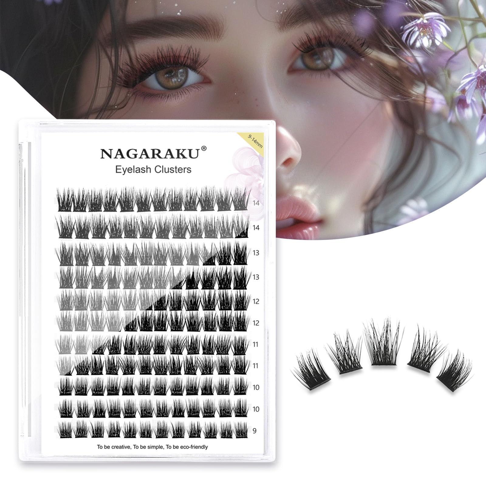 NAGARAKUDIY Eyelash Extensions Cluster Lashes 132 Pcs Wide Stem Individual Lashes 0.07 C curl 9-14mm Mix Soft Natural Look for Personal Makeup Use