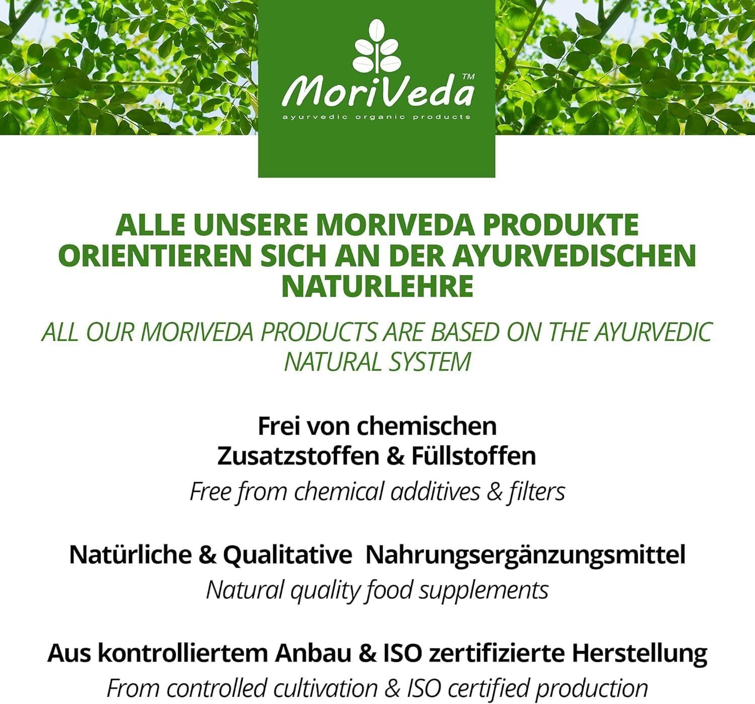 MoriVeda Comprimés Moringa Energy 3800 mg, 360 pastilles pressées avec vitamines, protéines & acides aminés, réserve de 180 jours en qualité ayurvédique haut de gamme, végan & sans gluten