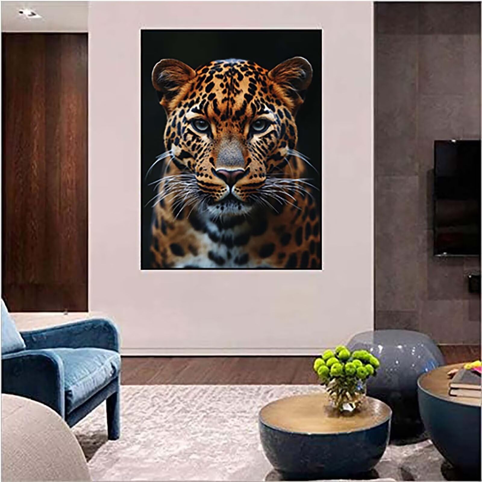 Malen Nach Zahlen Erwachsene mit Rahmen Leopard Malen Nach Zahlen, DIY Basteln Erwachsene Tier Leinwand Bilder, Paint by Numbers Handgemalt Ölgemälde Kit, für Deko Wohnzimmer Geschenke 60x80cm 8-6365