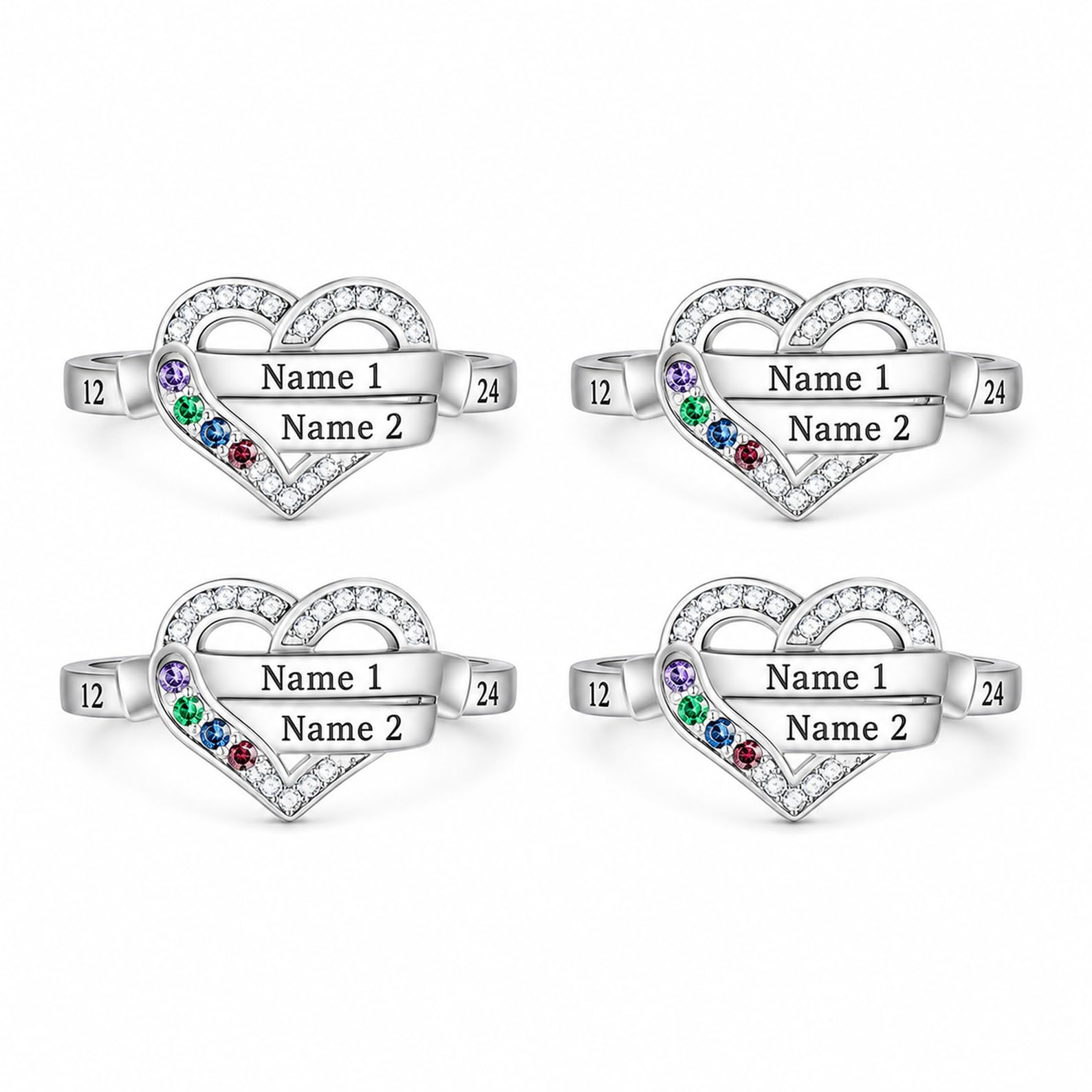 Redonda personalizada piedra preciosa anillo plata de ley 925 Declaración personalizada anillo madres con piedras de nacimiento para mamá abuela joyería hecho a mano a medida