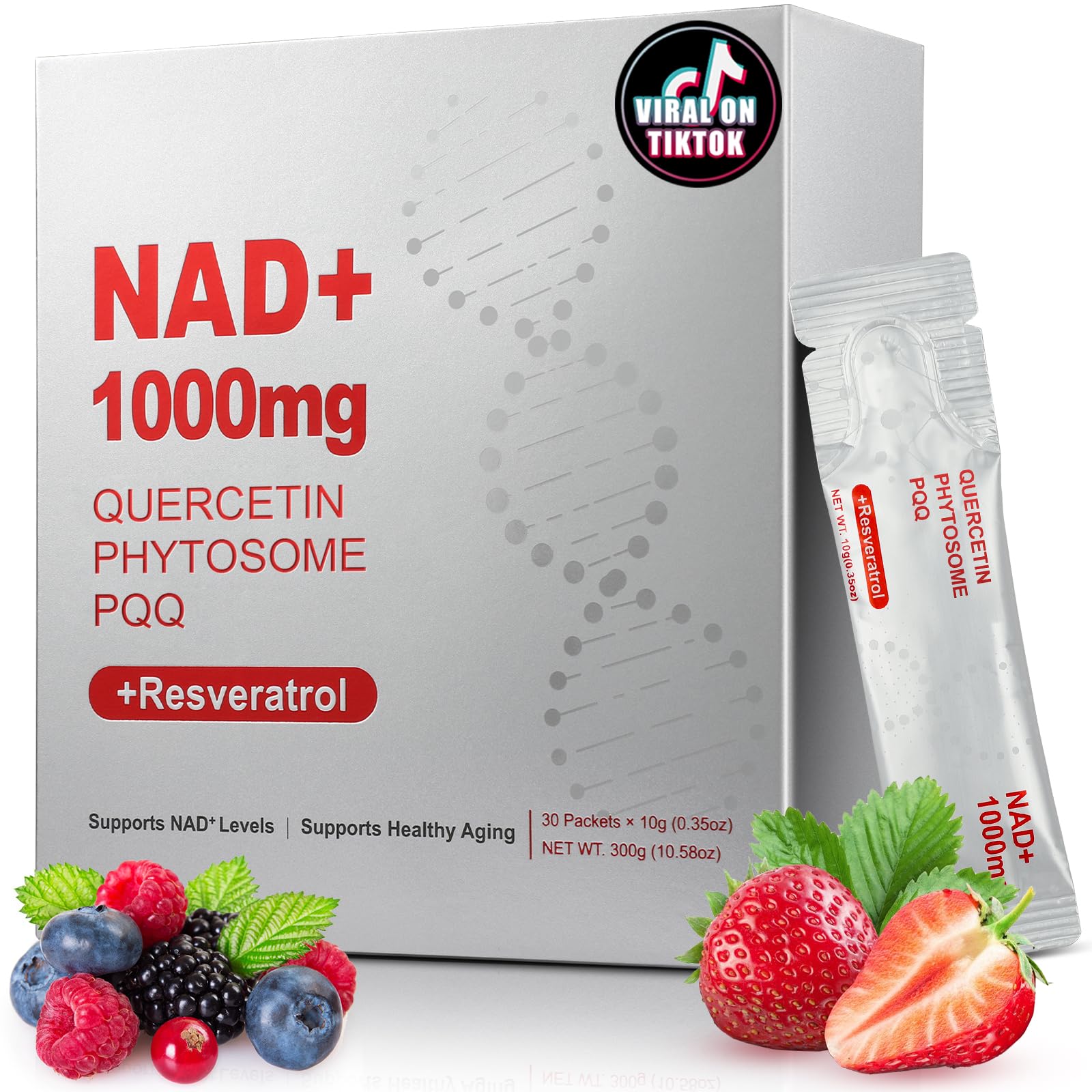 1000mg High-Potency NAD+ Liquid Supplement, Quercetin Phytosome &amp; Resveratrol with PQQ, Boosts Cellular Energy, Focus &amp; Healthy Aging - 1 Pc