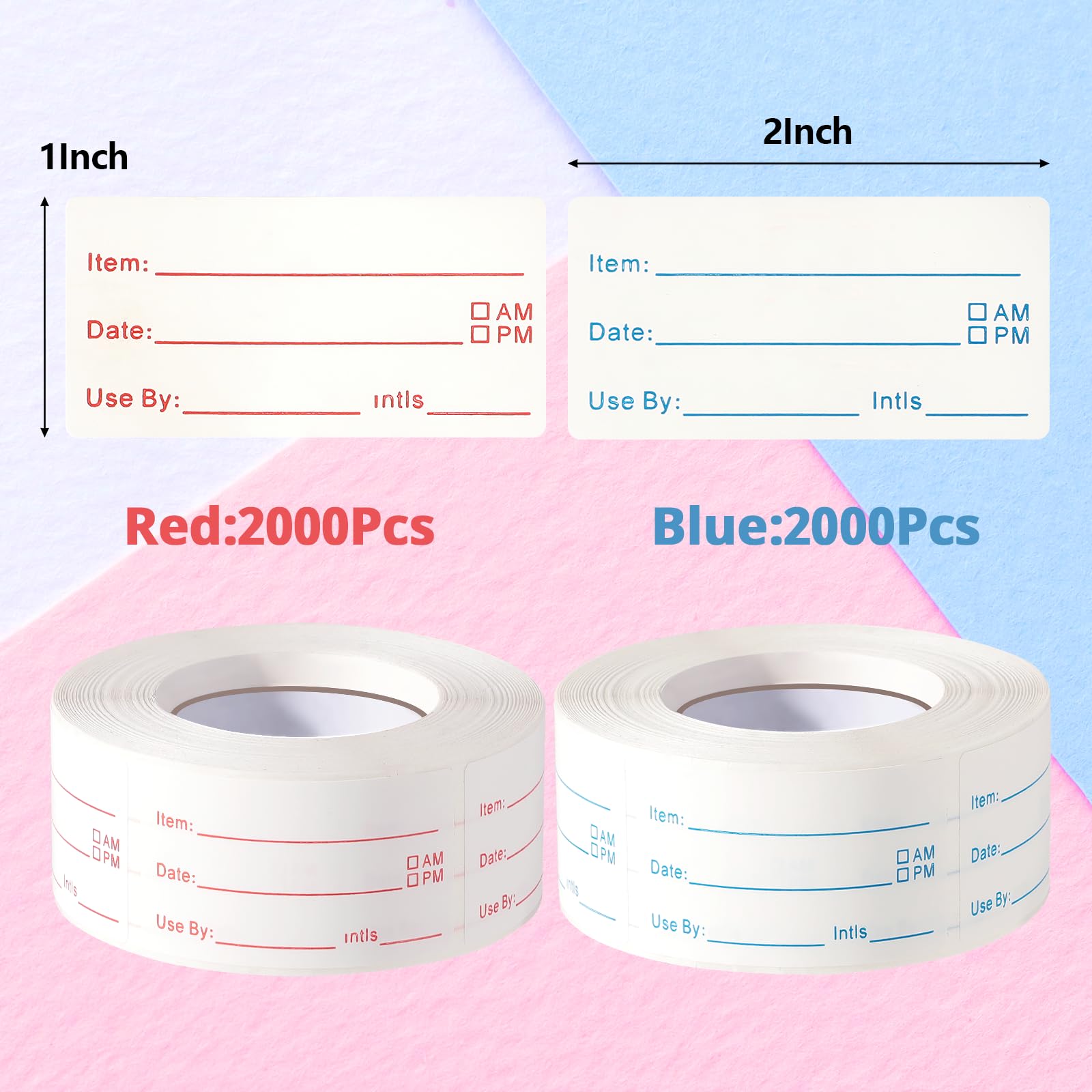 Lot de 8 rouleaux de 4000 étiquettes amovibles pour congélateur - 2,5 x 5,1 cm - Étiquettes alimentaires pour réfrigérateur - Étiquettes pour récipients alimentaires - Facile à écrire