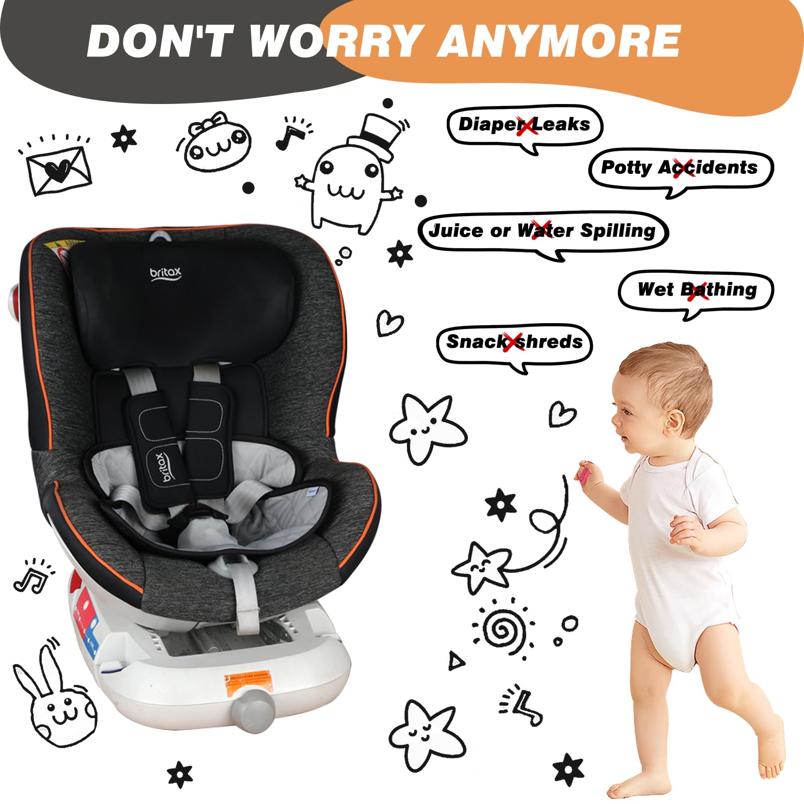 Comfort Universal-Kindersitz-Schutzpolster für Töpfchentraining, Windelleckagen und Toilettentraining, passend für Autositze, Knopfstil, 2 Stück