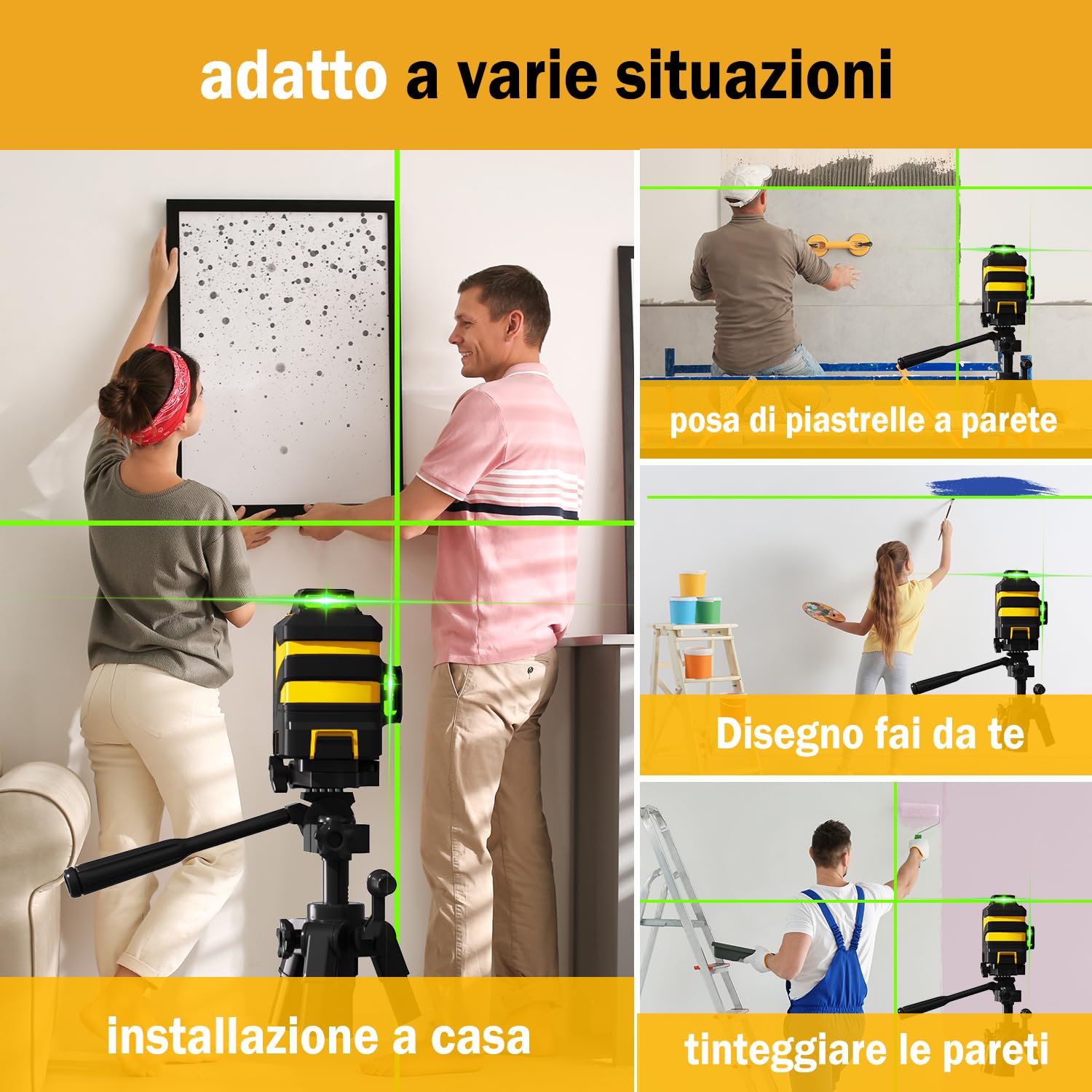 Livella Laser Autolivellante 3x360° Cross Livello Laser Verde Modulo Doppia Linea Verticale/Orizzontale, Laser 5200mAh Batteria al Litio e Staffa Girevole Magnetica,Telecomando