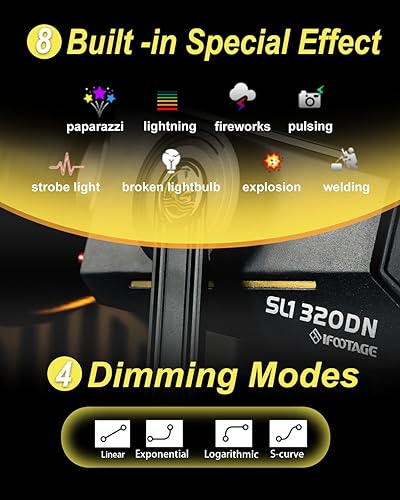 Miniatura 3 de IFOOTAGE Luz de video SL 320DN, luz LED COB de 320 W para estudio, como la luz del día, 8 efectos de iluminación, CRI 98, TLCI 99,56000Lux @1M,