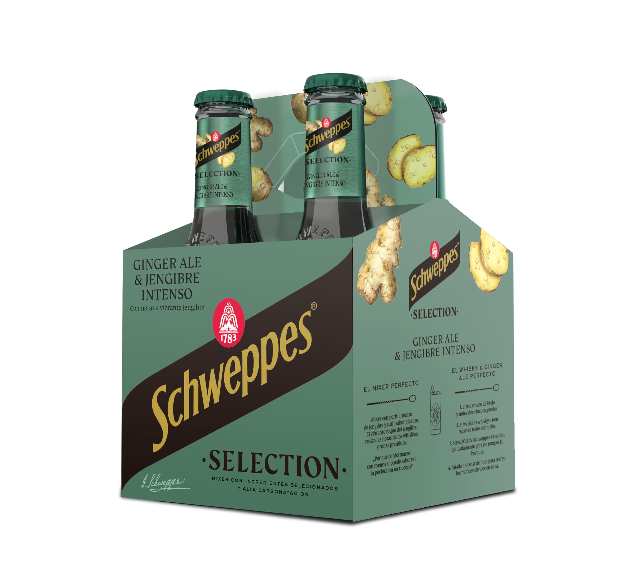 Schweppes Selection Ginger Ale, Bebida Jengibre Refrescante - Vidrio, Pack 6 cestas 4 x 20 cl (total: 24 botellas)