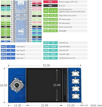 waveshare 1.3inch LCD Display Module for Raspberry Pi Pico 65K RGB Colors 240240 Pixels SPI Interface with Raspberry Pi Pico C/C++ and MicroPython Demo