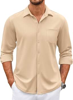 COOFANDY Men's Wrinkle-Free Denim Look Button Down Shirt - Long Sleeve Casual Dress Shirt - View #7