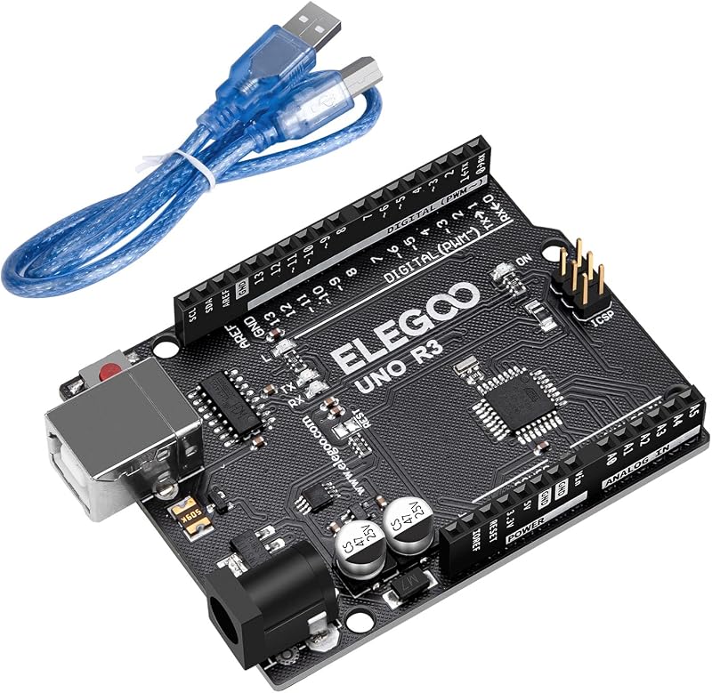 ELEGOO UNO R3 Controller Board ATmega328P, Compatible with Arduino | 14 Digital I/O, 6 PWM, 6 Analog Inputs, 32KB Flash, CH340C, USB Cable, Faster Transfer Rate, Beginners Starter Kits