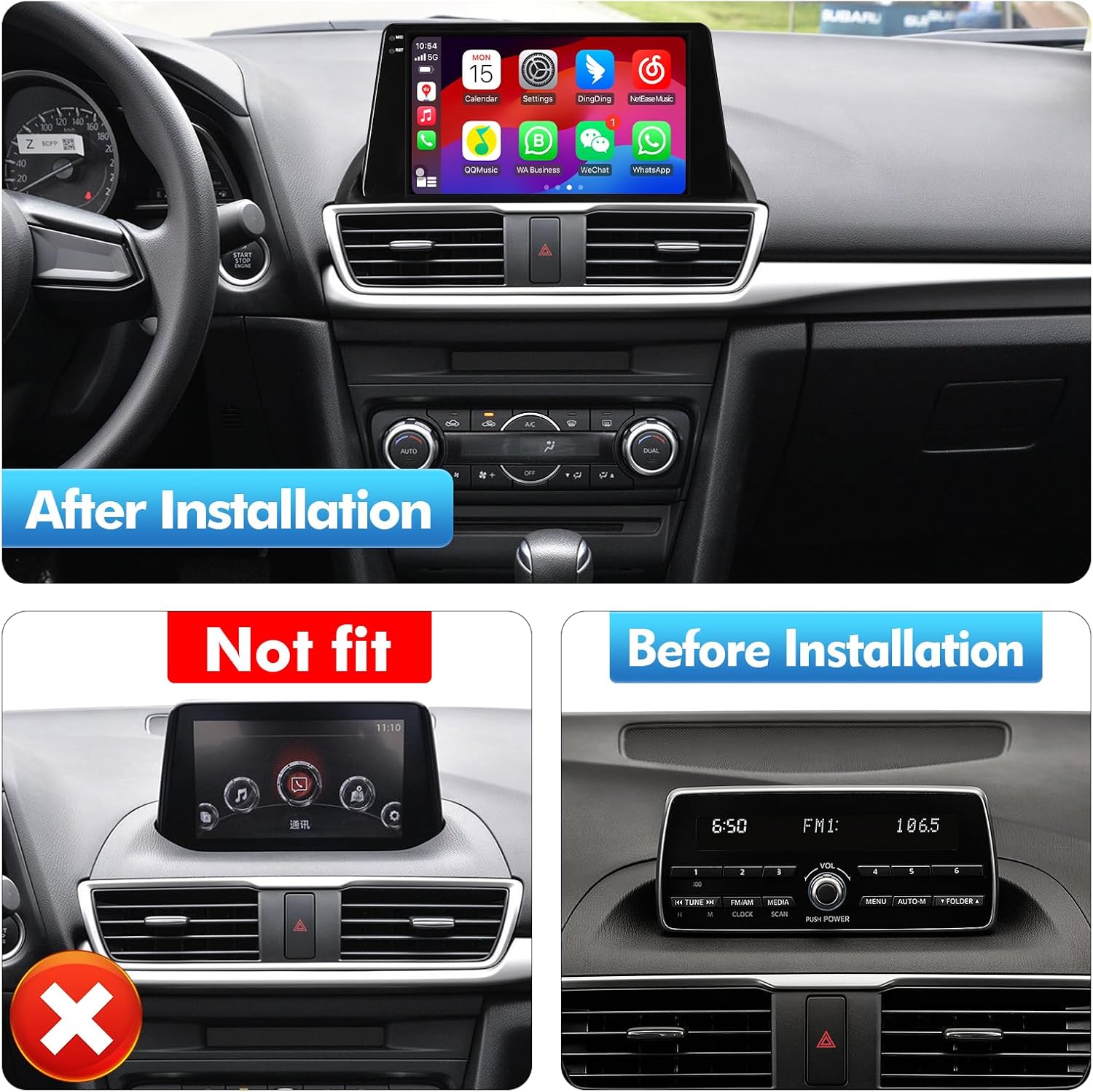 4+64g 9-inch android 13 wifi 6 car stereo for mazda 3 axela 2014-2019 ips touchscreen screen bluetooth 5.4 car radio with carplay & android auto support backup camera fm navi swc fit oem radio without big screen 4+64g