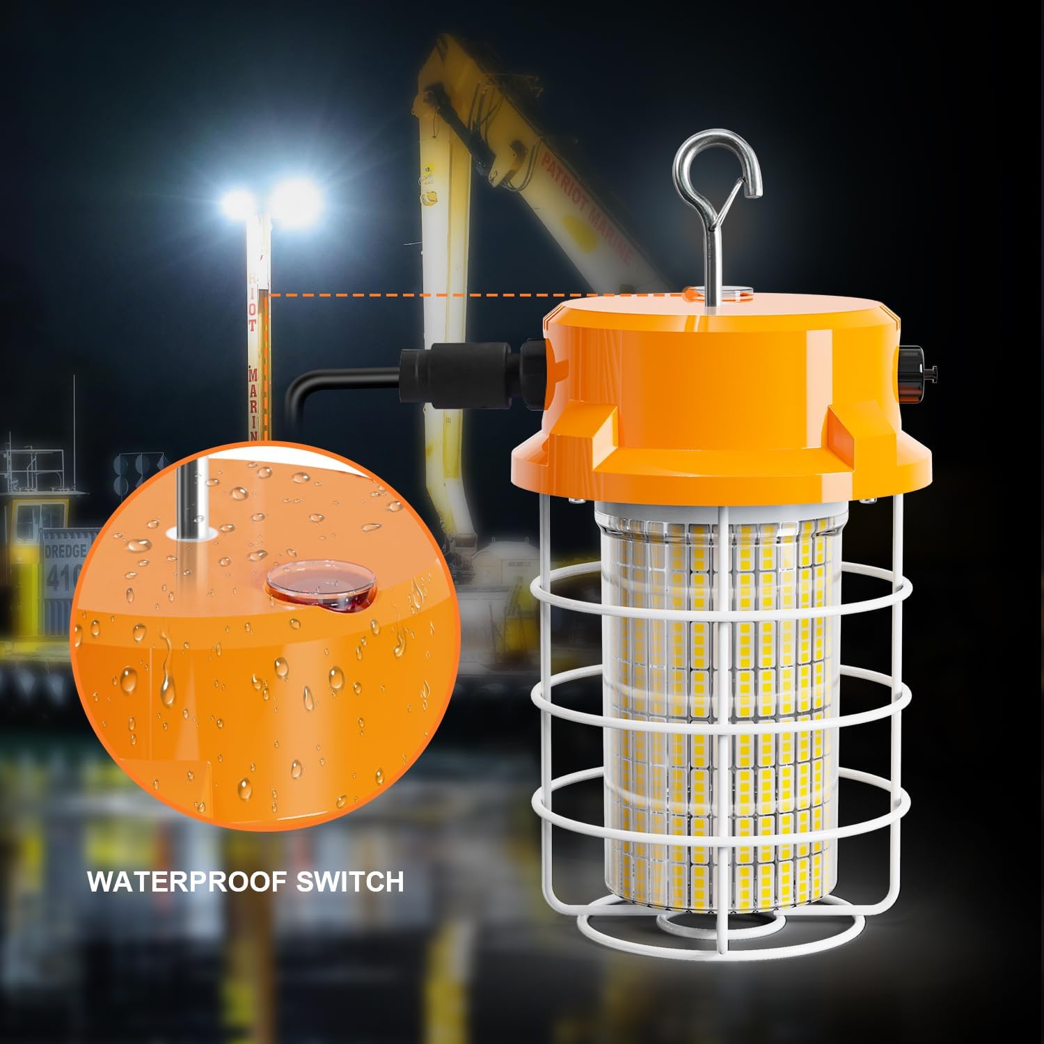 120W LED Temporary Work Light 5000K Daylight 18000 Lumens Super Bright with Fan Radiator Stainless Steel Guard Construction Lights Sturdy Hook Suitable for workshops, Construction Sites, etc.