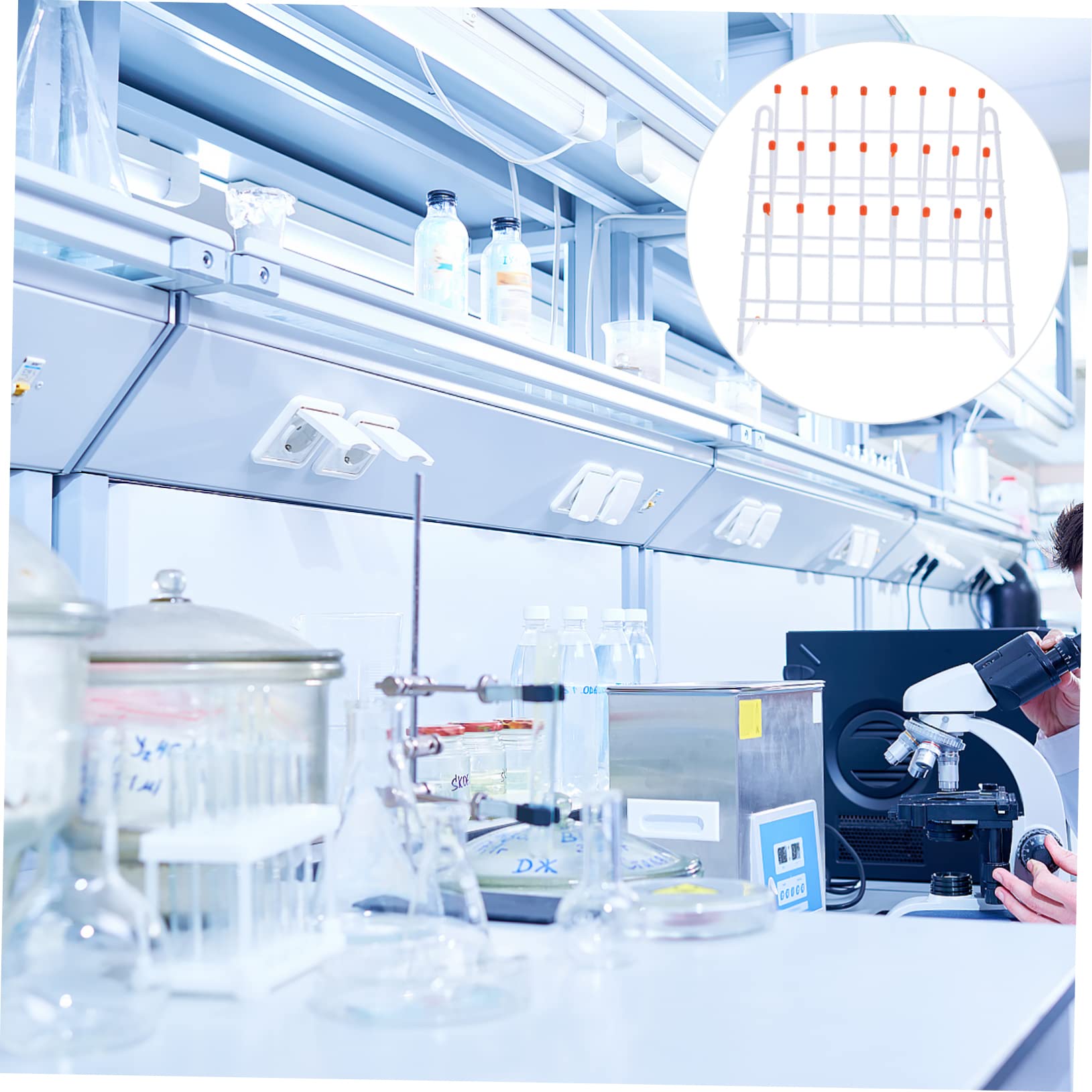 Healvian Supporto per Asciugatura del Becher in Metallo Bianco, Rack Laboratorio Pratico per Contenitori e Provette, Design Semplice e Resistente