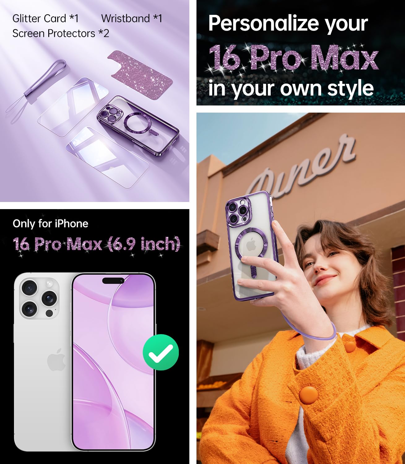 Casewind Schutzhülle Für IPhone 16 Pro Max - Mit 5 Kartenfächern, Ringständer, Displayschutz, Violett