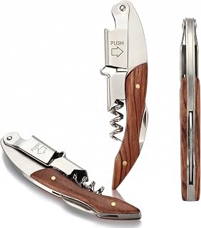 2 Pack Wooden Handle Waiter Corkscrew, Multifunctional Manual Wine Key, Double Hinged Wine Bottle Opener with Foil Cutter & Beer Opener, Portable Professional Bar Key for Home Kitchen Bar Restaurant