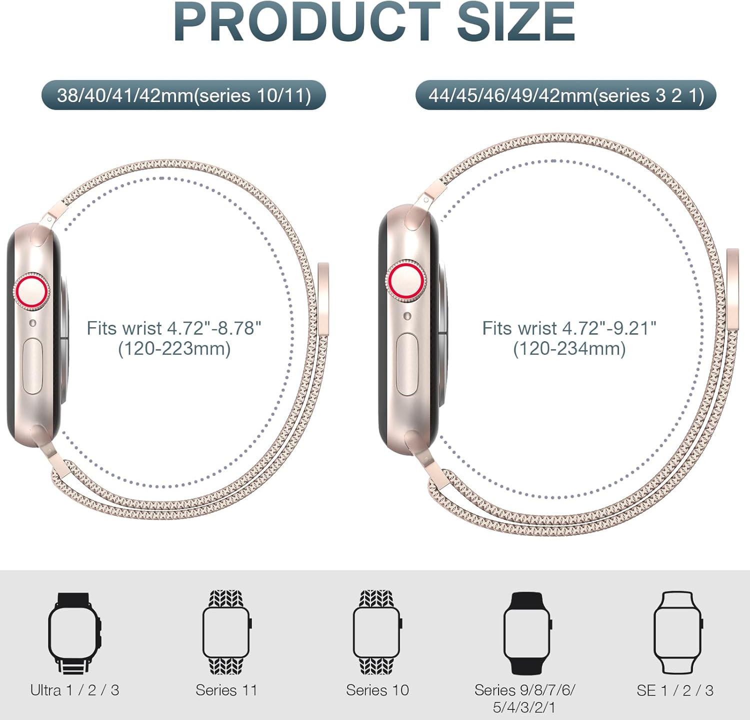 Original Stainless Steel Mesh Loop Compatible with Apple Watch Bands 38mm 40mm 41mm 42mm 44mm 45mm 46mm 49mm Women Men, Magnetic Clasp Replacement for iWatch Strap Series 11 10 9 8 7 6 5 4 Ultra SE - Image 5