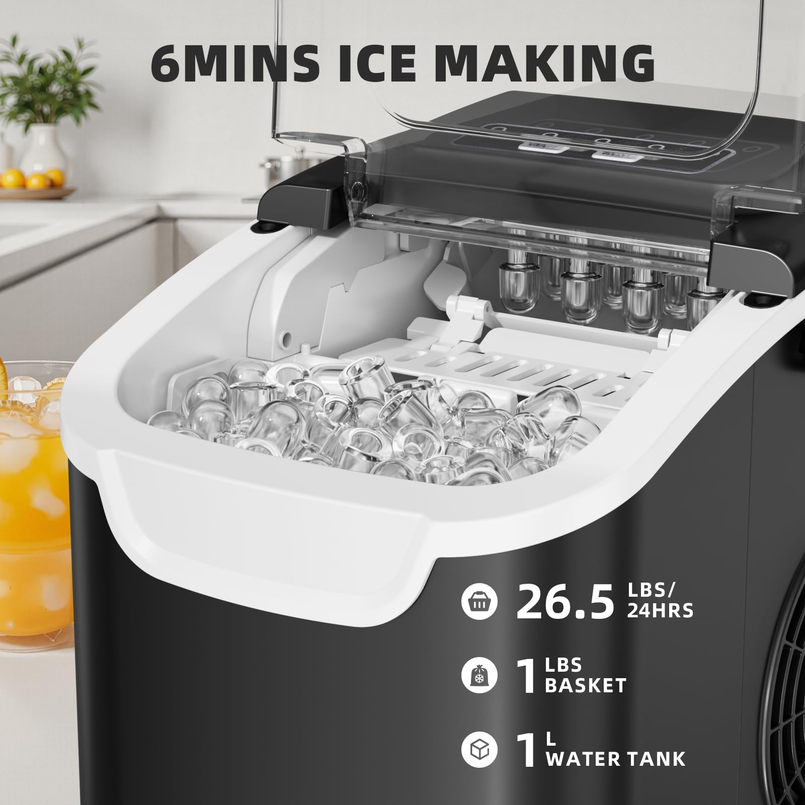 Antarctic Star Countertop Ice Maker Machine, 8 Cubes In 6 Mins, 26.5 Lbs/Day, Self-Cleaning, 2 Sizes, Ultra-Quiet For Home/Kitchen/Camping/RV Grey on Fridge.com - View 3