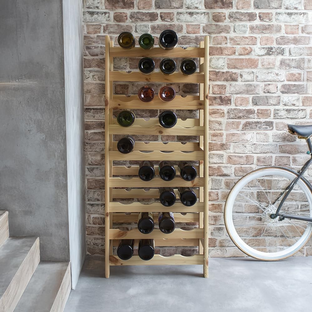 Box and beyond - Range-Bouteilles - 49 x 25 x 120 cm - Bois - 9 Etagères - pour 36 Bouteilles - Porte-Bouteilles, Etagères Bouteilles - Rangement, Stockage - Garage, Cave, Cuisine - Style Naturel