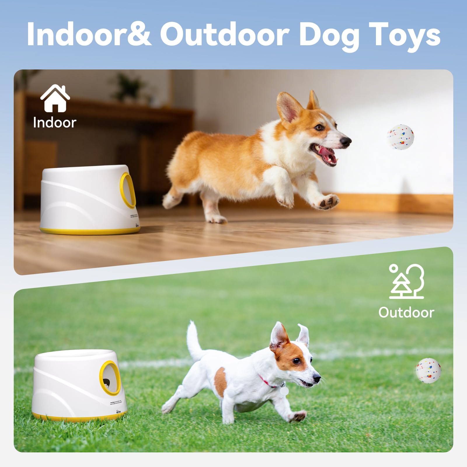 HETOO Lanzador automático de pelotas para perros: lanzador de pelotas para perros, lanzador automático de pelotas de tenis para perros, con 6 pelotas, juguetes interactivos para perros, lanzador de