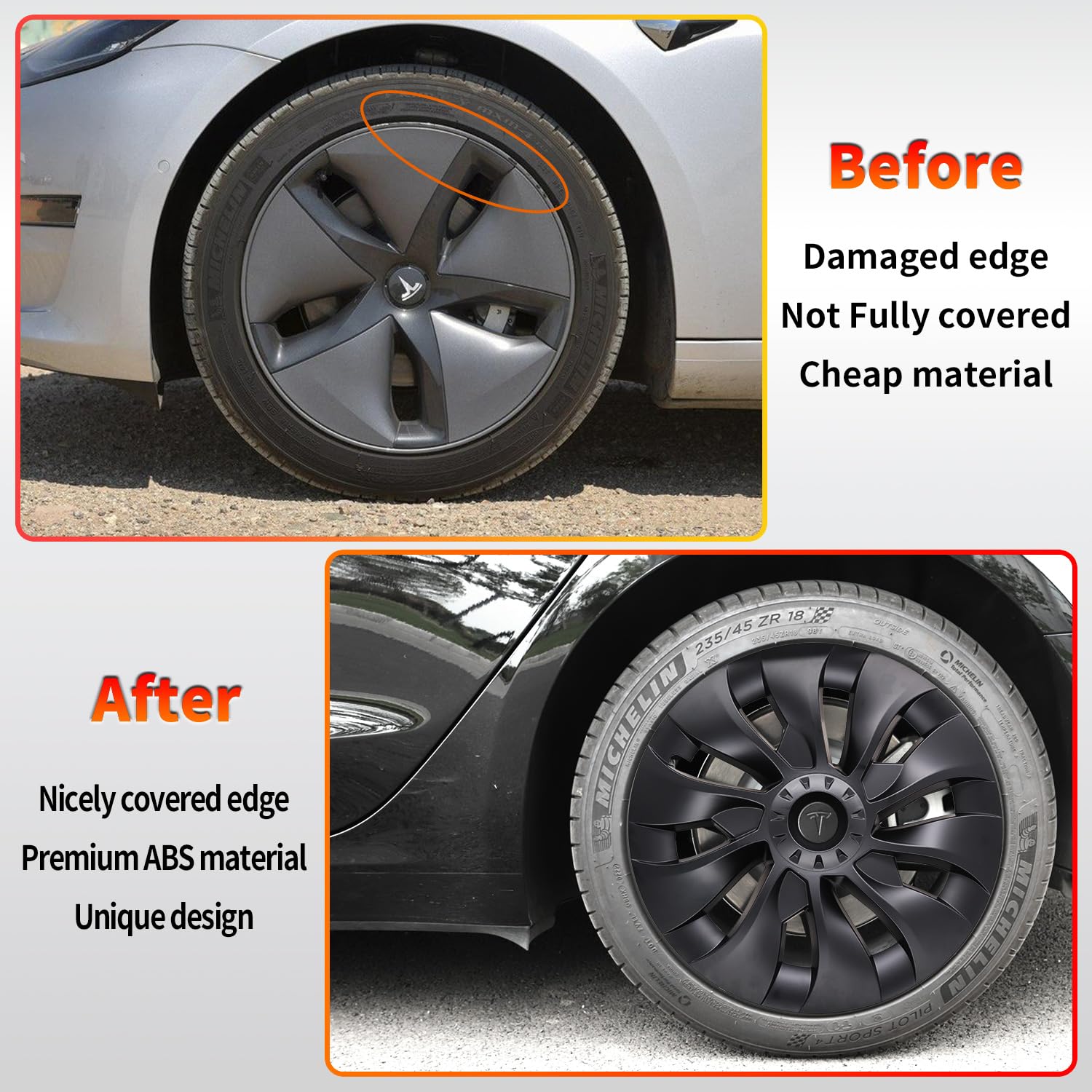 4-Piece 19" Wheel Covers For Tesla Model Y (2021-2024) - ABS Black Rim Protector Hubcaps