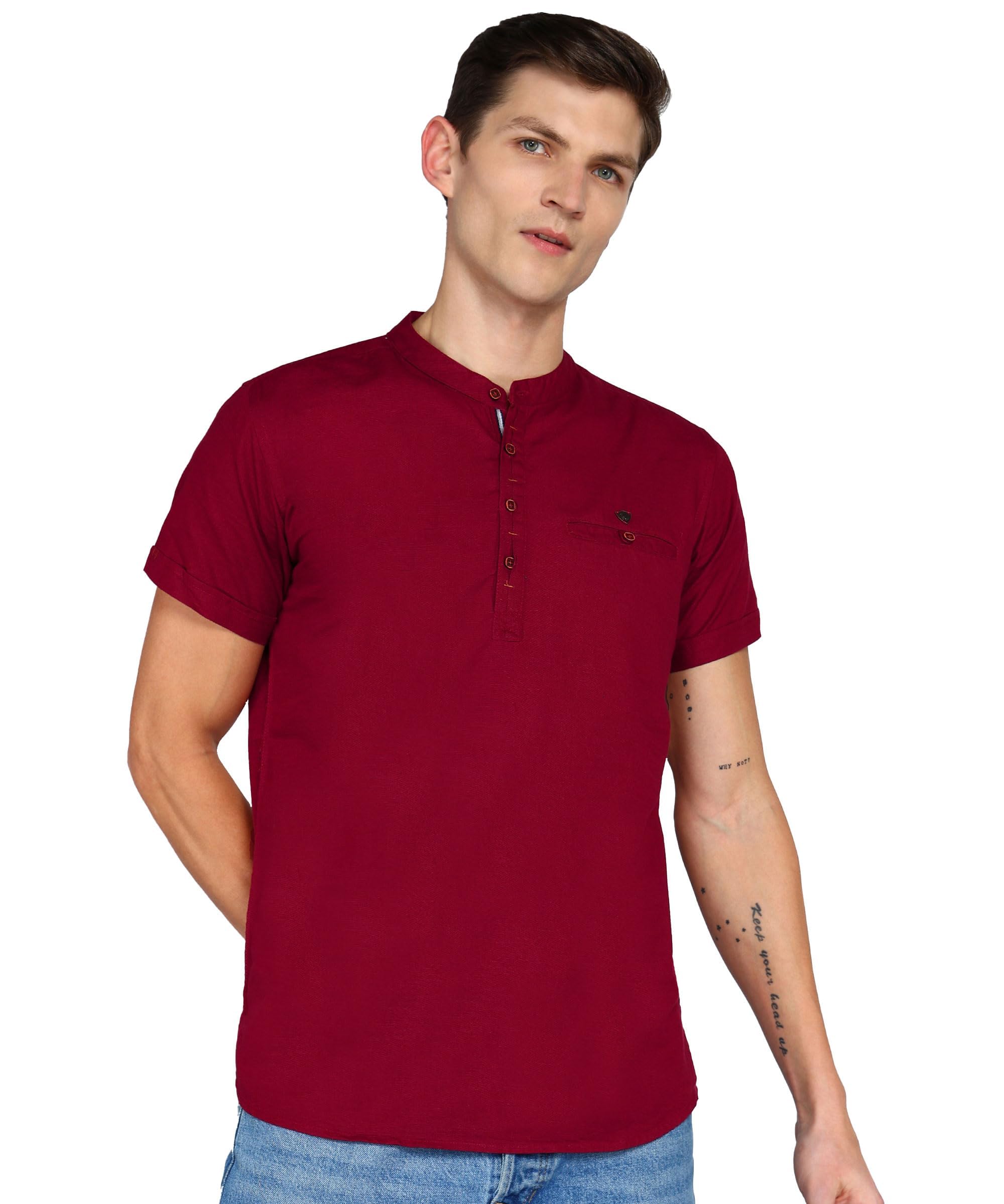 Men's Linen-Cotton Short Kurta | Mandarin Collar – Lightweight and Breathable for Casual Wear-image-22
