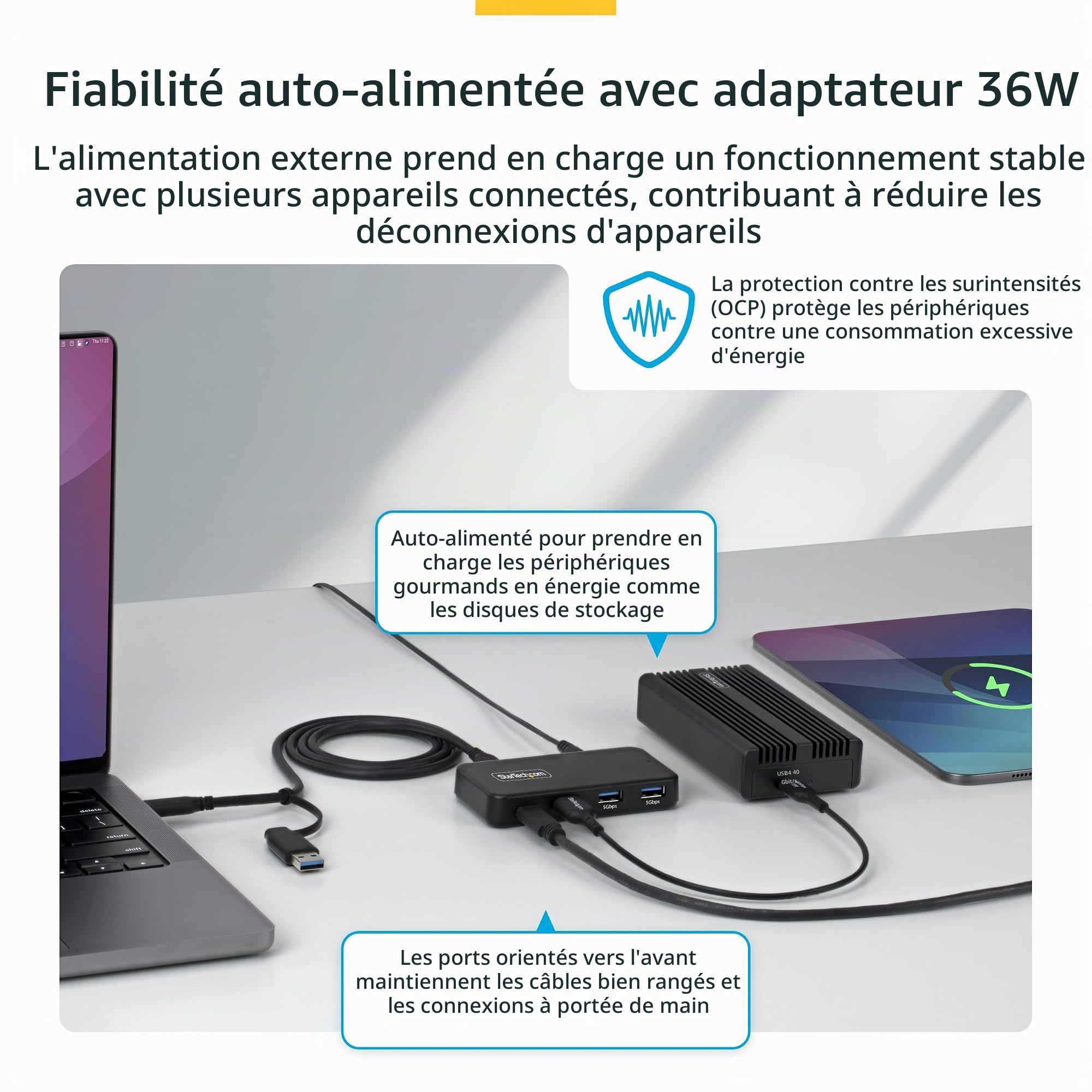 StarTech Hub USB-C et USB-A 4 Ports, 5Gbps, 36W, EU (311UE-USB-HUB) | 1x USB-C et 3x USB-A, Auto-alimenté, Câble adaptateur hôte 2-en-1, BC 1.2, MacBook et Windows