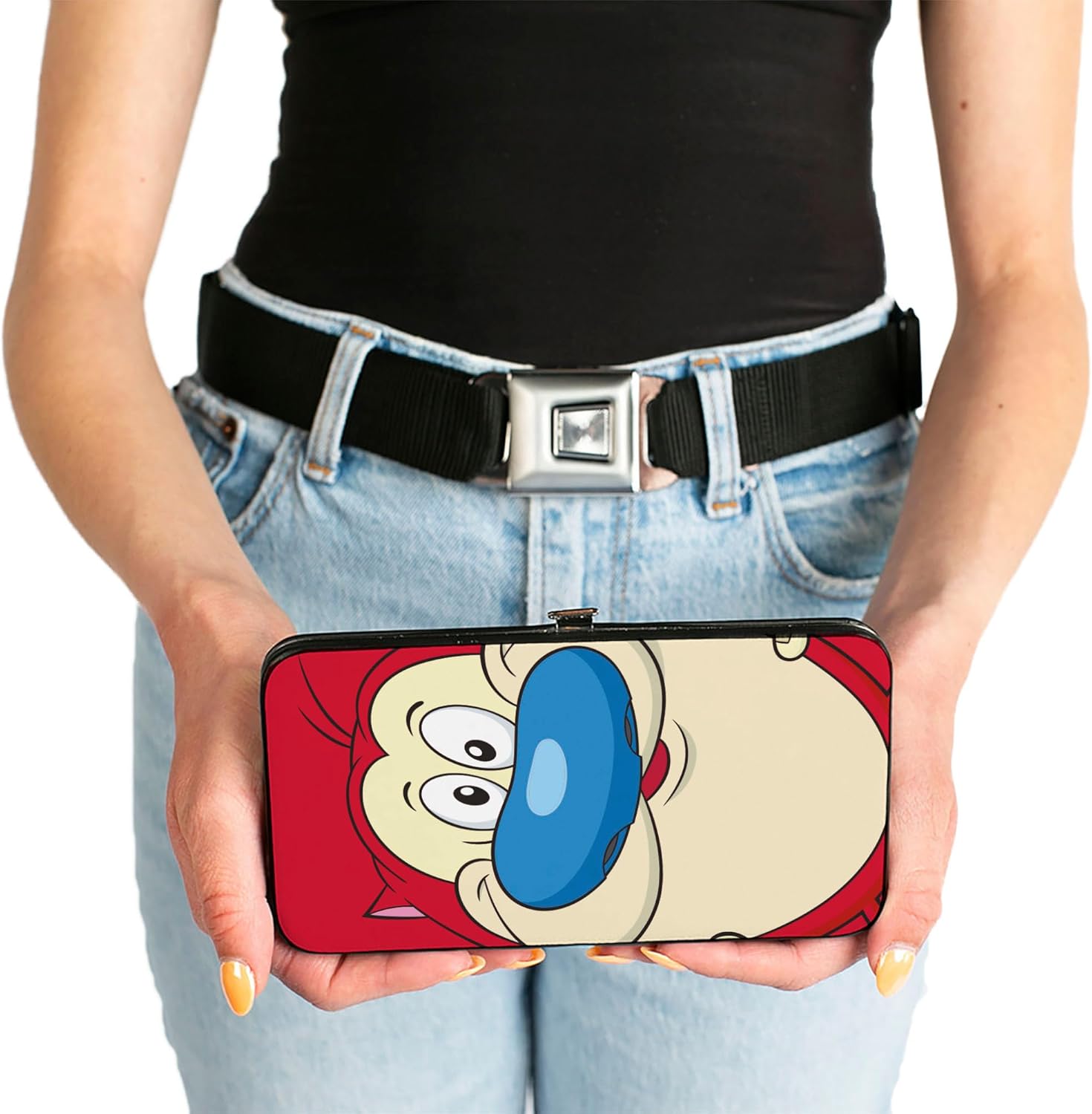 Buckle-Down Women's Wallet Hinged PU Show Stimpy Smiling and Ren Winking Poses, 7" x 4"