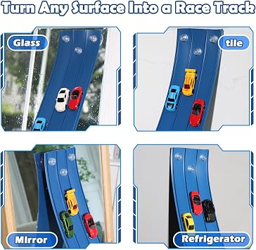 3-Lane Flexible Race Track for Kids 15ft Race Car Track Compatible with Diecast 1/64 Scale Cars, Flexible Car Track Race Ramp Toy with Strong Suction Cups