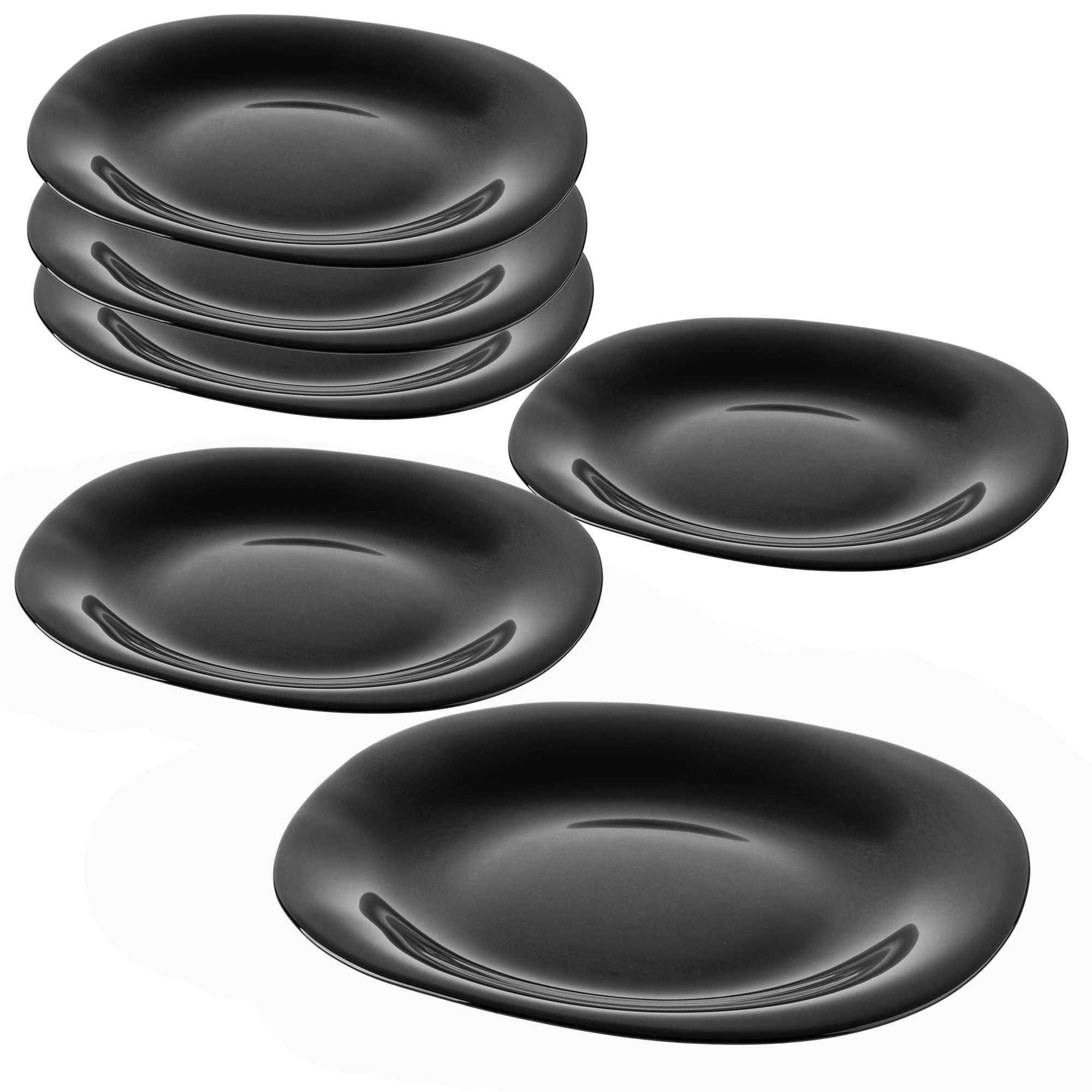KADAX piatti da dessert neri, set di piatti resistenti alla lavastoviglie, piatti da torta in vetro rinforzato, piatti da colazione moderni, piatti piani per torte (Nero / 6 pezzi)