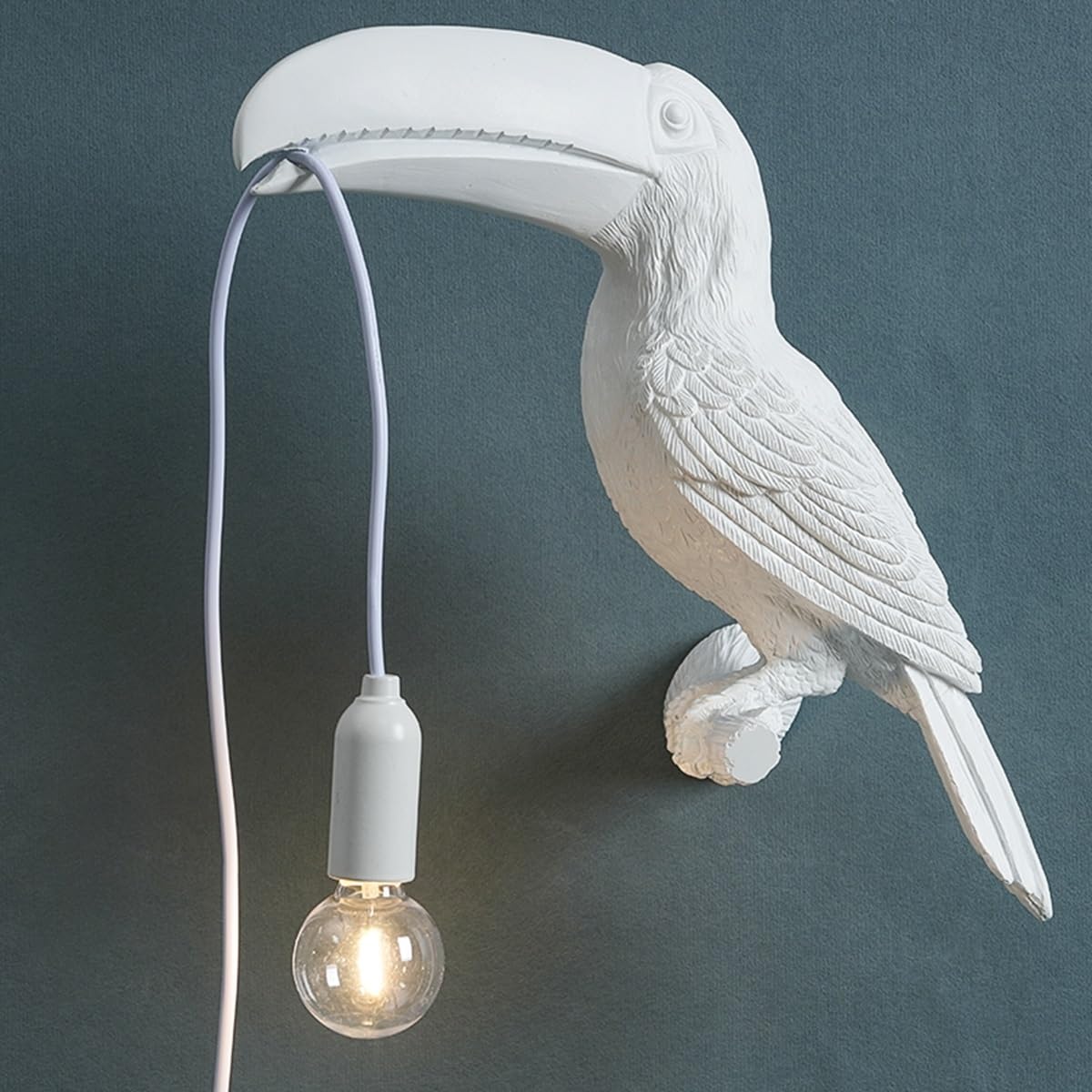 KPLFI Toucan Wall Lamp, Resin Bird Wall Light with E12 Bulb & On/Off Switch, UK Plug, Creative Animal Decorative Lighting Fixture for Bedroom, Living Room, Study, Hallway, Art Room(White,Left)