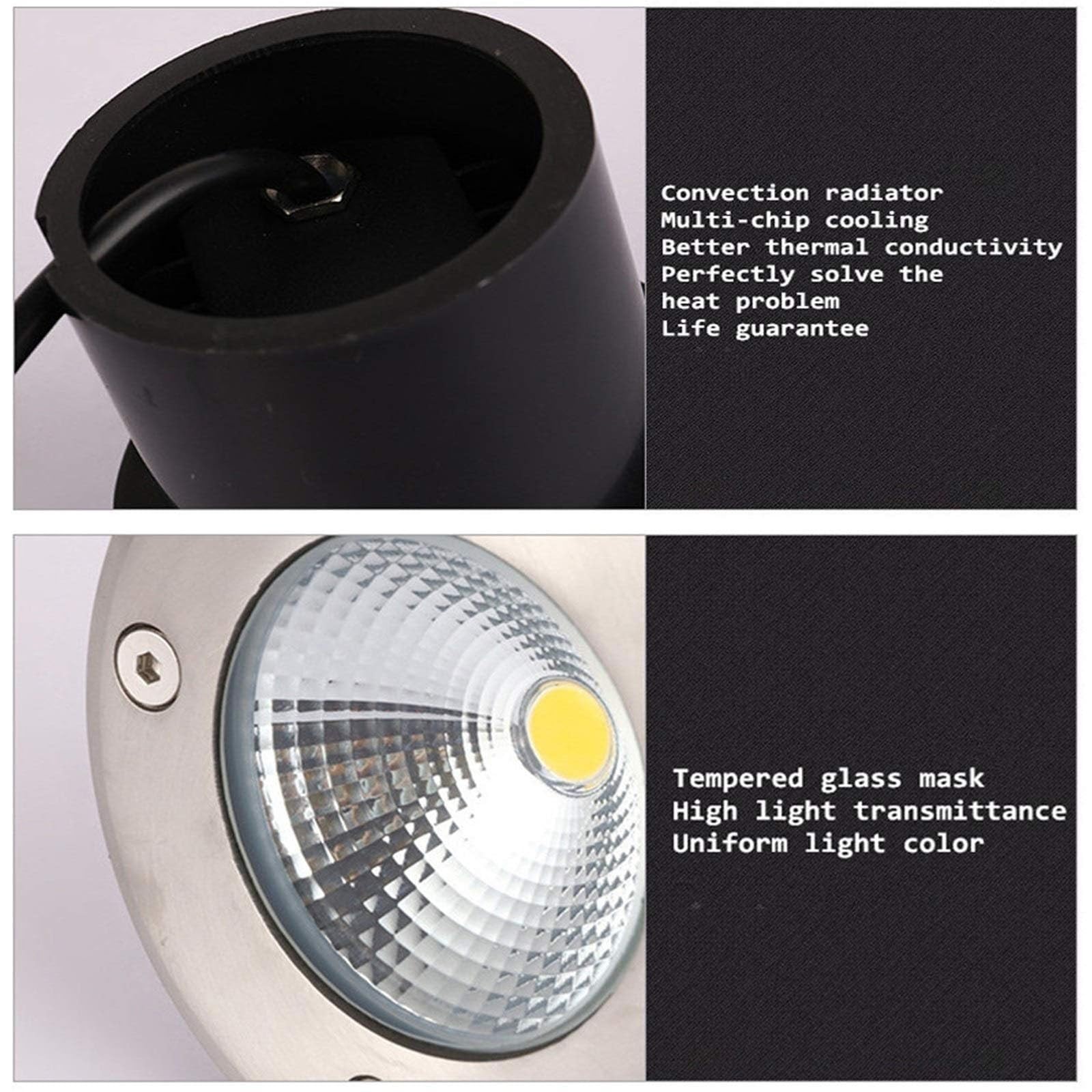Oświetlenie krajobrazu - Lampa podłogowa COB, 85-265 V, wpuszczana na zewnątrz, wodoodporna IP65, okrągła, niskonapięciowa, przeciwodblaskowa, do ogrodu, miejsc i dziedzińców (ciepłe białe