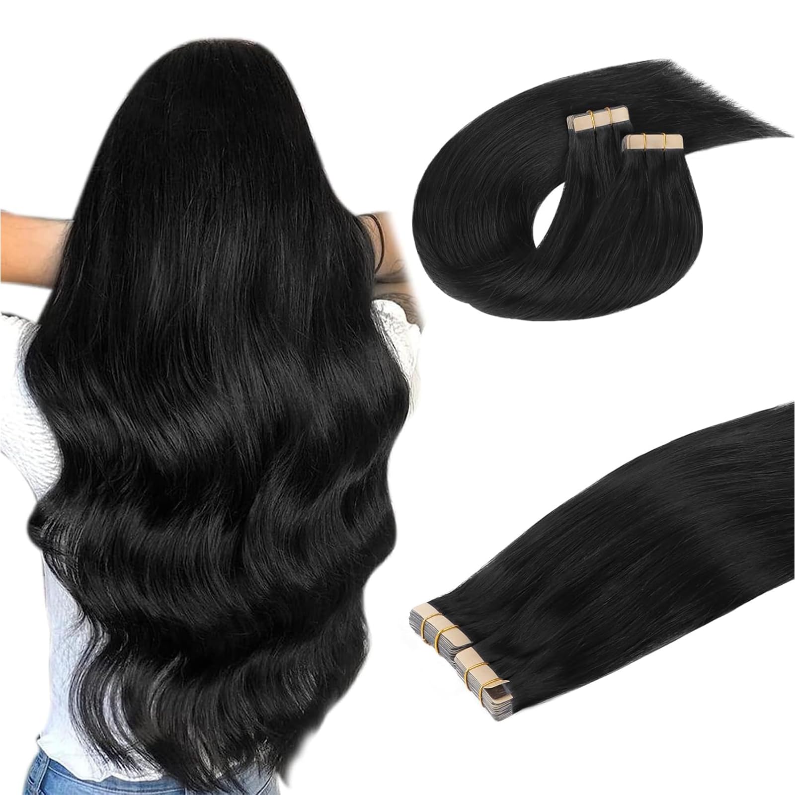 DOORES Human Hair Extensions Tape in, Platinum Blonde 14 Inch 100g 40pcs