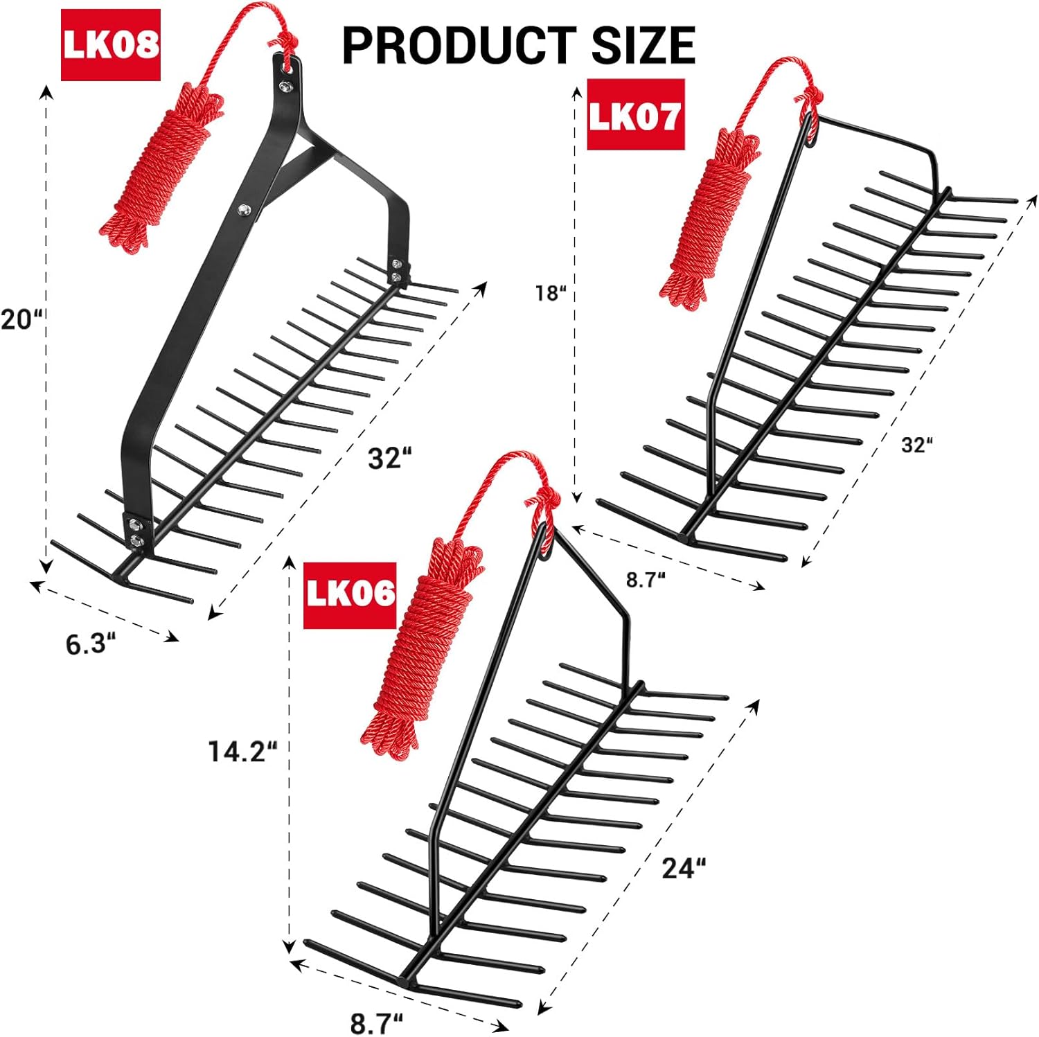 24" No Assembly Heavy Duty Steel Pond & Lake Rake – Lake Weed Cutter with 30ft Thickened Rope & Net, Aquatic Weed Rake for Reed/Lily/Cattail Removal Cutting Tool