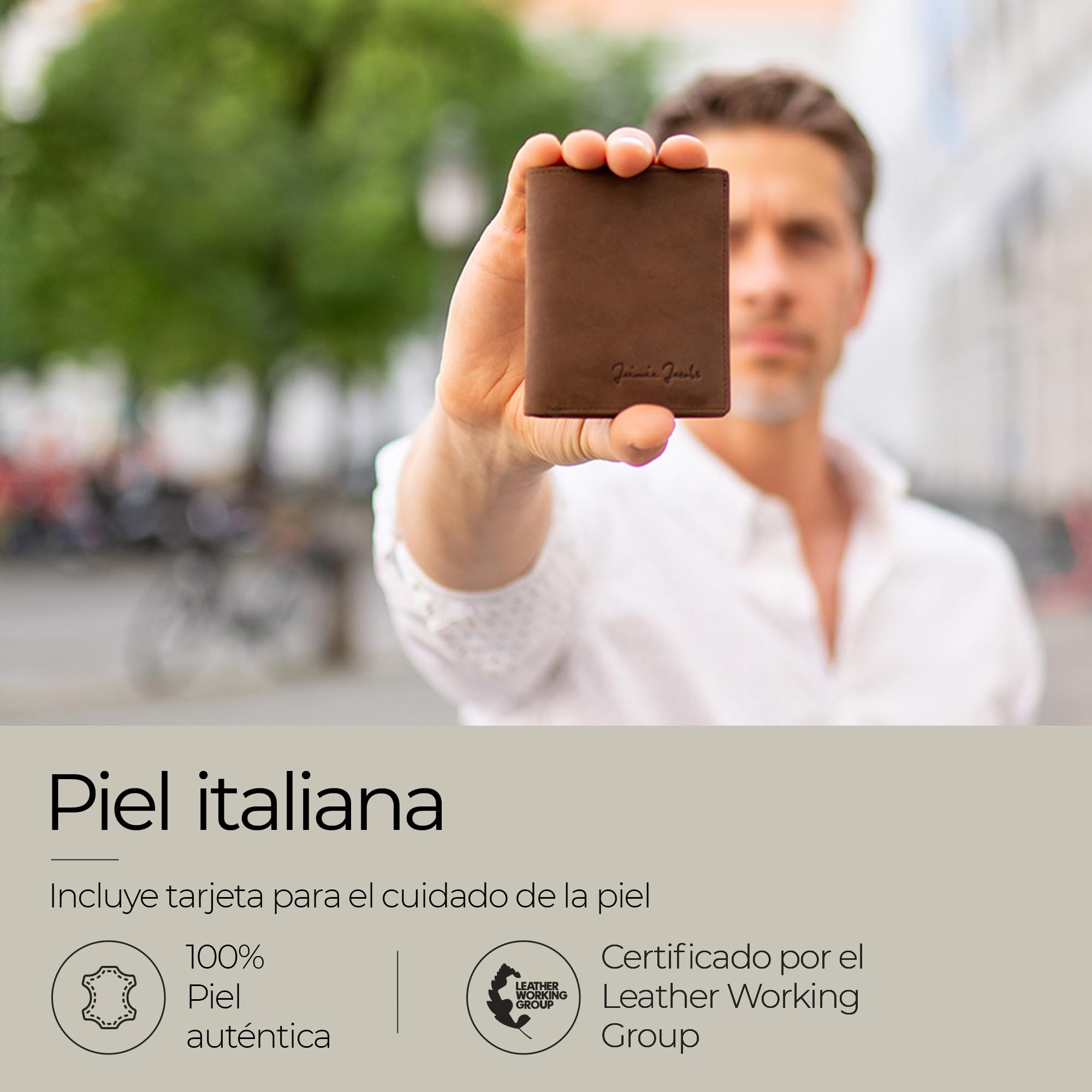 Jaimie Jacobs SLIMSTAR Carteras Hombre Pequeña con Bloqueador RFID (Bronceado Oscuro)