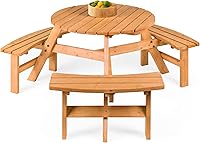 Best Choice Products 6-Person Round Wooden Picnic Table with 3 Benches - Outdoor Patio Backyard Garden, 1500lb Capacity, Natural Finish