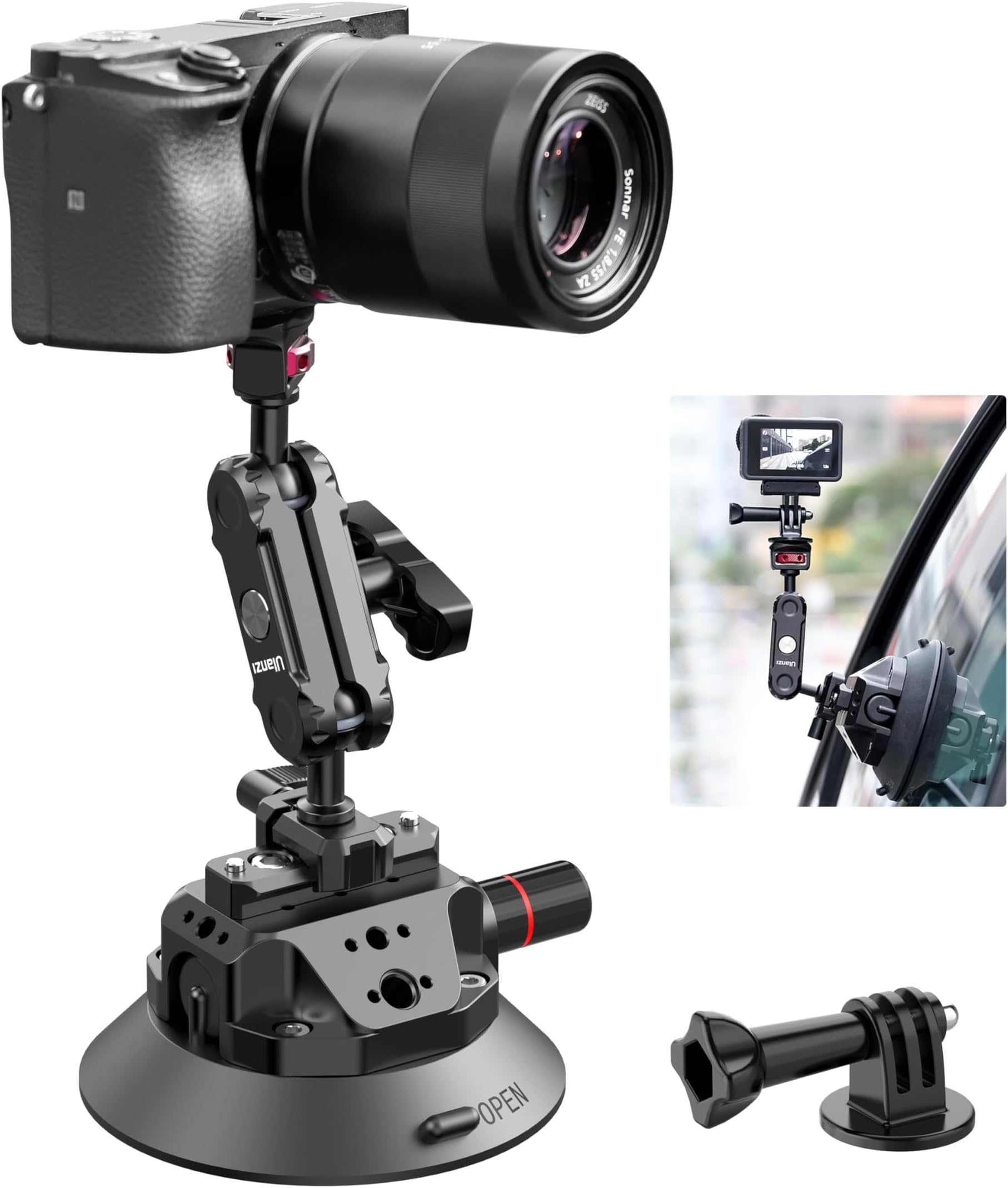 ULANZI SC-02 Suction Mount Magic Arm Bracket for DSLR Cameras for GoPro Hero 12 11 10 9 8 7 6 5/Max/DJI OSMO Action Camera Video Shooting,Camera Mount Adapter for Photo Shooting Selfie