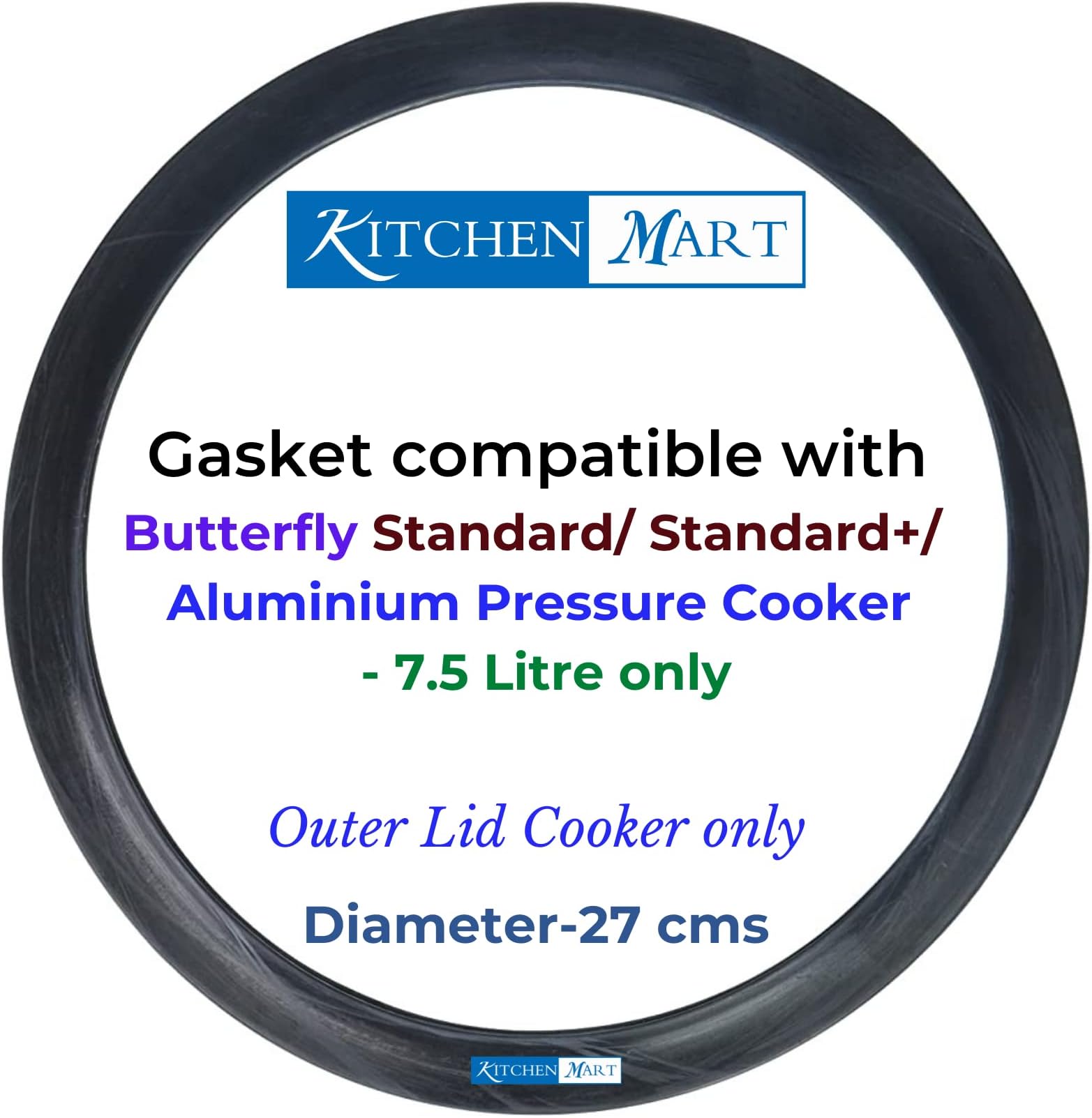 Kitchen Mart Gasket compatible with Butterfly Outer Lid Pressure cooker (For Aluminium & Hard Anodised Cookers, 7.5 Litres)