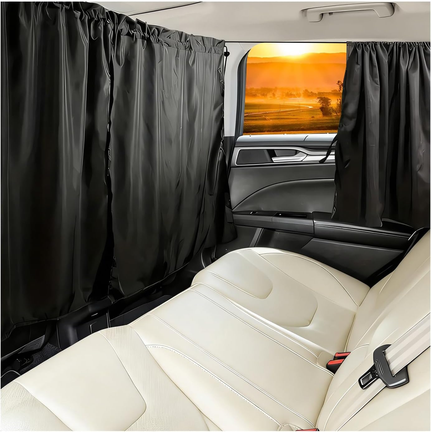 3 PCS Car Privacy Curtain, Removable Auto Rear Seat Sunshade Divider Curtain with Storage Bag, Universal Blackout Backseat Partition Curtains for Sleeping Traveling Camping