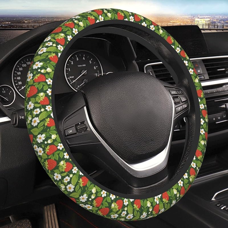 Capa para Volante MOLIAN com Estampa de Flores Brancas e Morangos, 38,1 cm