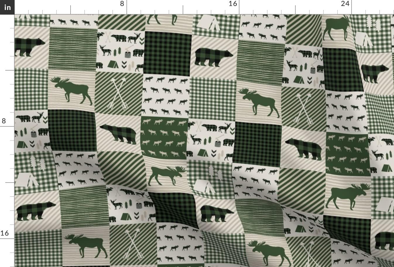 Spoonflower Fabric - Moose Quilt Cheater Hunter Green Tan Camping Arrows Bear Hunting Printed on Chiffon Fabric by The Yard - Sewing Fashion Apparel Dresses Home Decor
