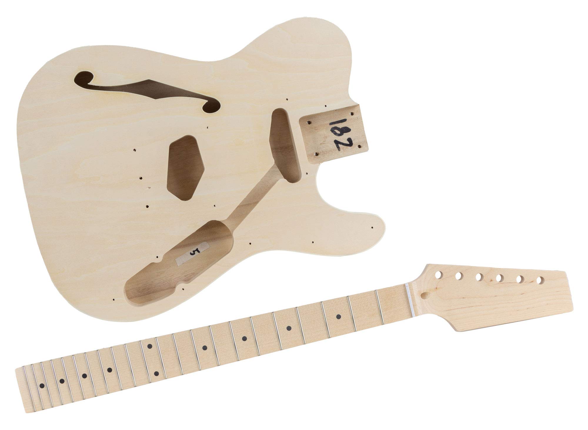 Rocktile Kit chitarra elettrica Hollowbody TL-style - kit fai-da-te con corpo semi-hollow, manico e tastiera in acero, 2 single-coil e hardware, finitura naturale